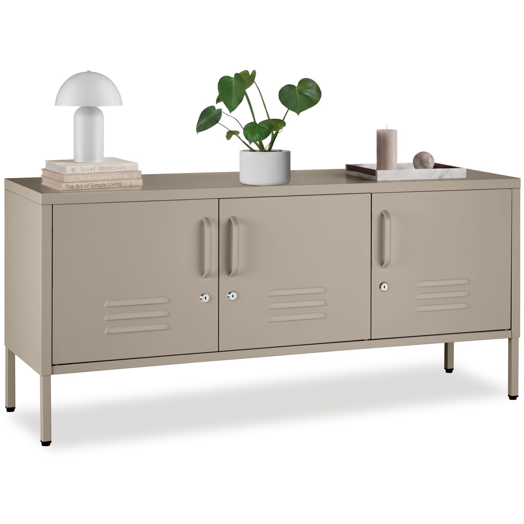 tectake Lowboard Anrichte mit Magnetverschluss, verstellbarem Boden, abschließbar (Wohnzimmer Sideboard Baker, in Taupe), Kabelführung, Kippschutz und höhenverstellbare Füße für sicheren Stand