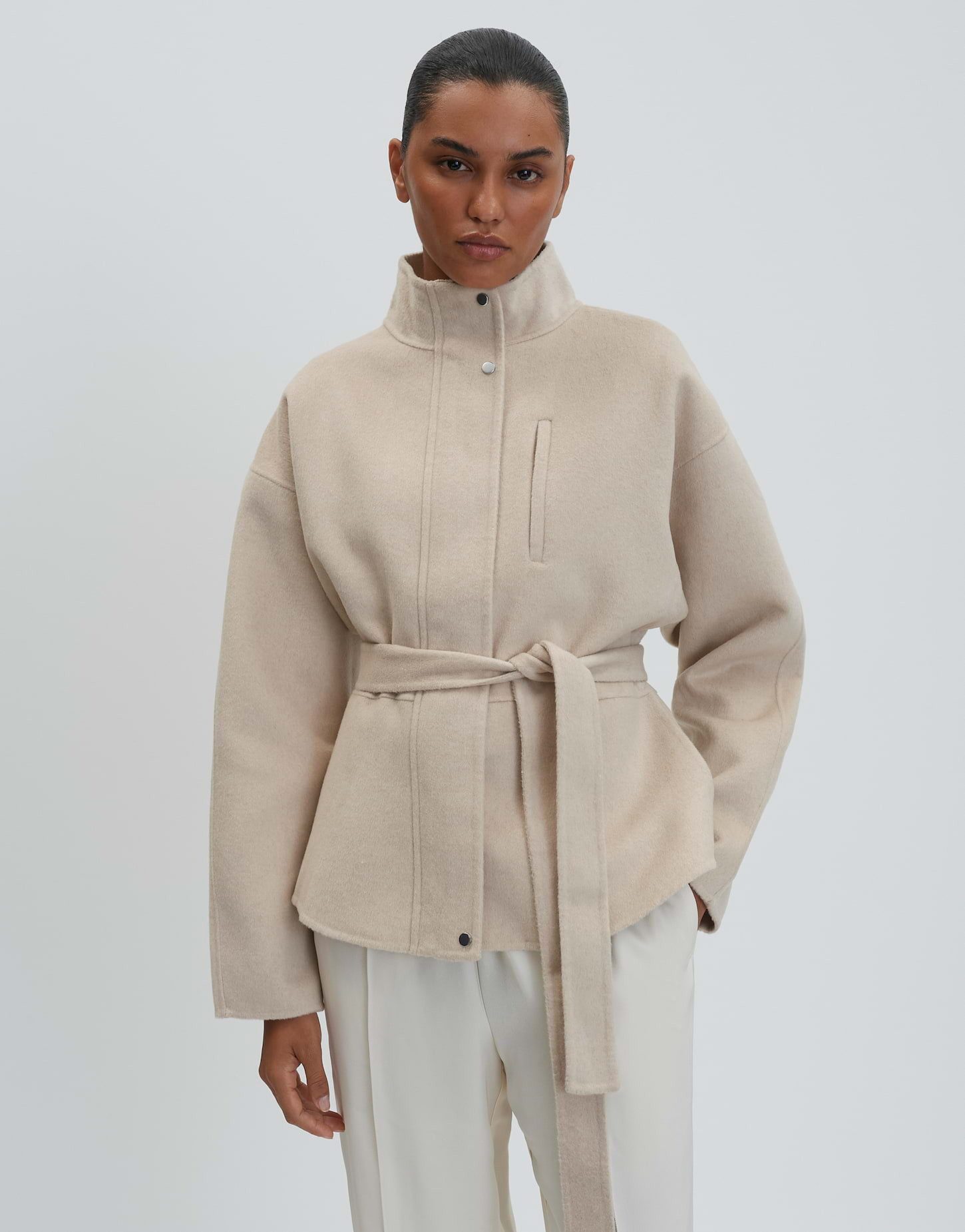 someday Wolljacke VEVA Regular mit Bindegürtel tailliert, gekämmte Oberfläche