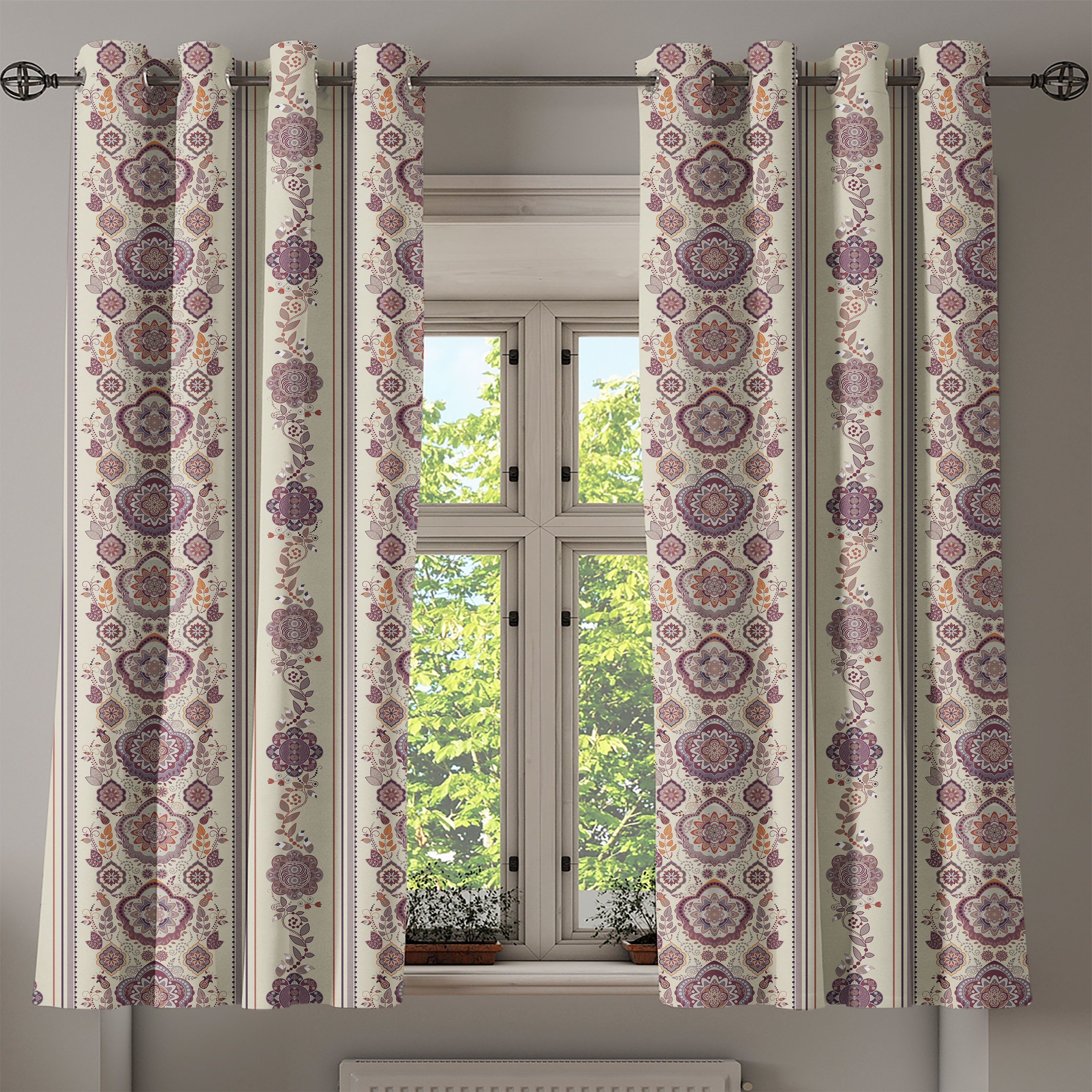 Gardine Dekorative 2-Panel-Fenstervorhänge Abakuhaus, Schlafzimmer Mittelalterlich Blumen für Wohnzimmer