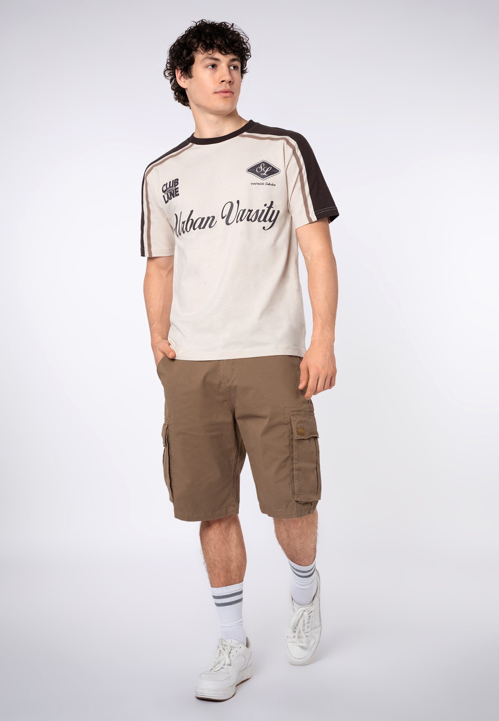 SUBLEVEL T-Shirt Herren Retro Shirt mit Print T-Shirt im Relaxed Fit mit Kontrasteinsätzen, Vintage-Print