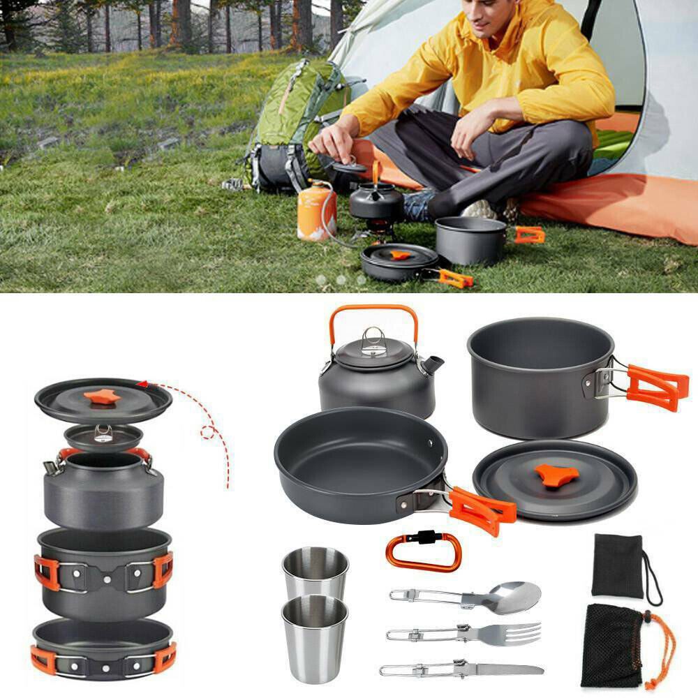 Youyijia Geschirr-Set 8 Teilig Aluminium Camping Kochset Campinggeschirr Topf Set
