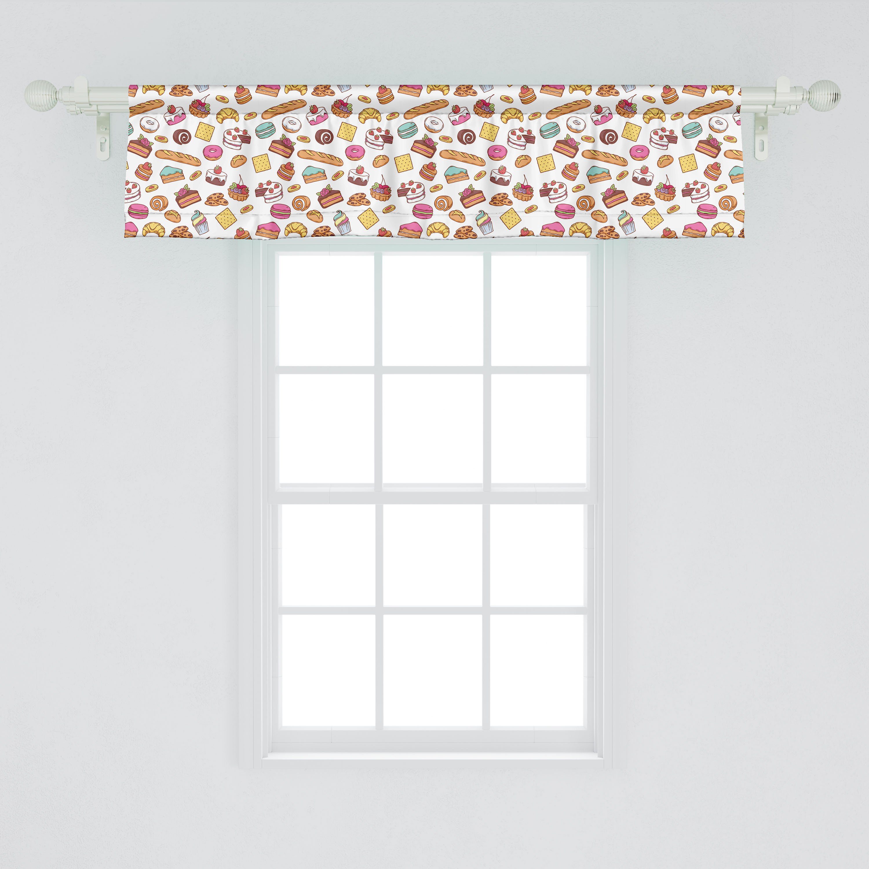 Scheibengardine Vorhang Volant für Schlafzimmer Küche Microfaser, Bäckerei Medley Dessert Stangentasche, Dekor Abakuhaus, mit