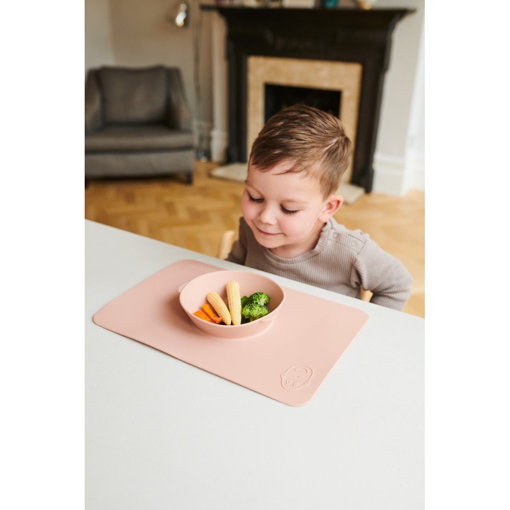 Monkey Tischset mit Kinderschüssel integrierter Matchstick Schüssel, Monkey Matchstick - Anti-Rutsch-Matte rosa Anti-Rutsch-Matte