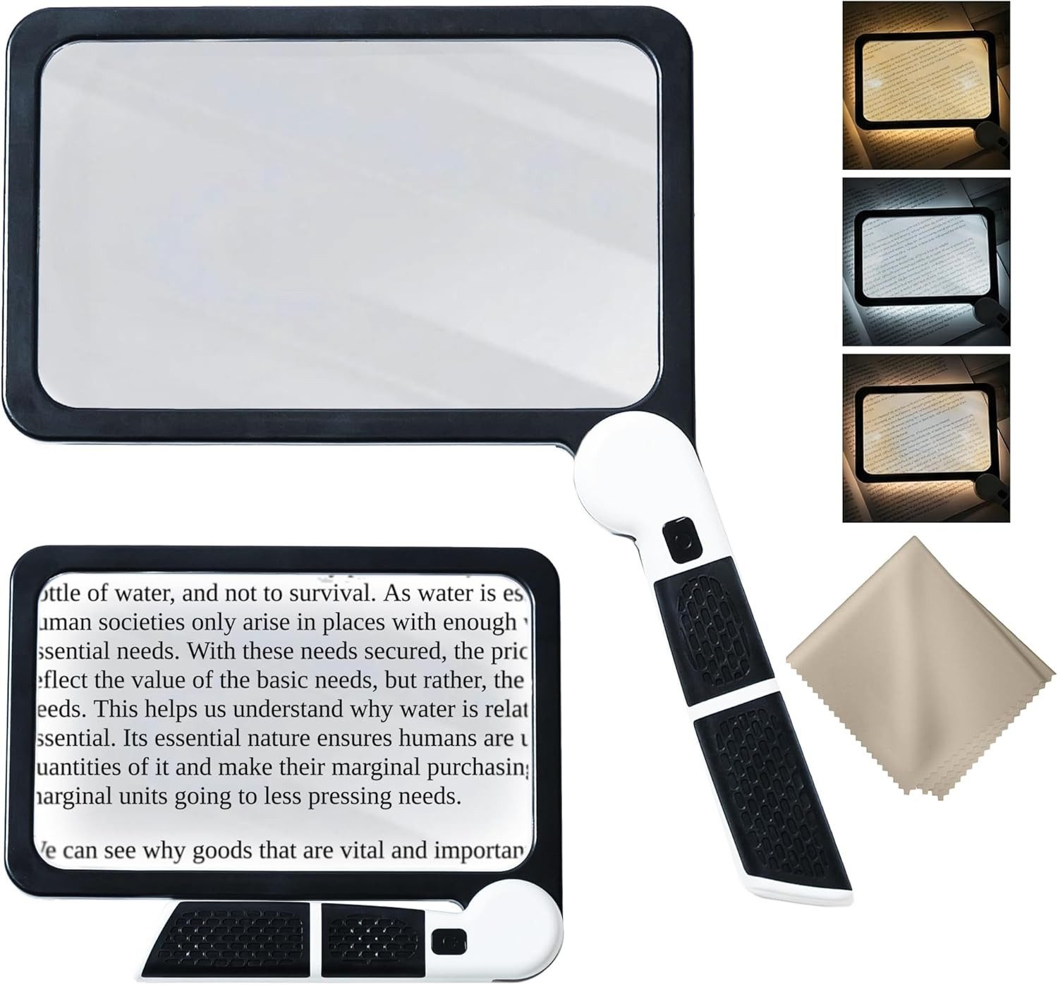 MOPUEA Handlupe 5X Leselupe für Senioren Handleselupe zum Einklappen, Set, 1-tlg., Ideal für Bücher, Handarbeiten, Zeitungen und kleine Schriftgrößen, Leselupe mit 48 LEDs und 3 Lichtmodi