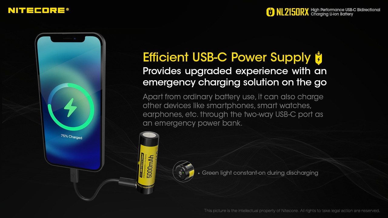 Nitecore Li-Ion Akku Typ 21700 - 5000mAh - NL2150RX mit Powerbank-Funktion Powerbank (1 St)