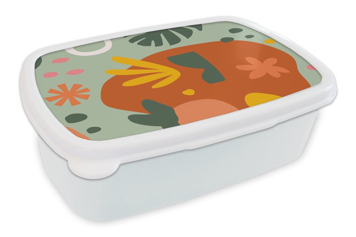 MuchoWow Lunchbox Pflanzen (2-tlg), für und Kunststoff, und für Kinder Muster, - weiß Brotbox Erwachsene, Jungs Brotdose, - Monstera Mädchen