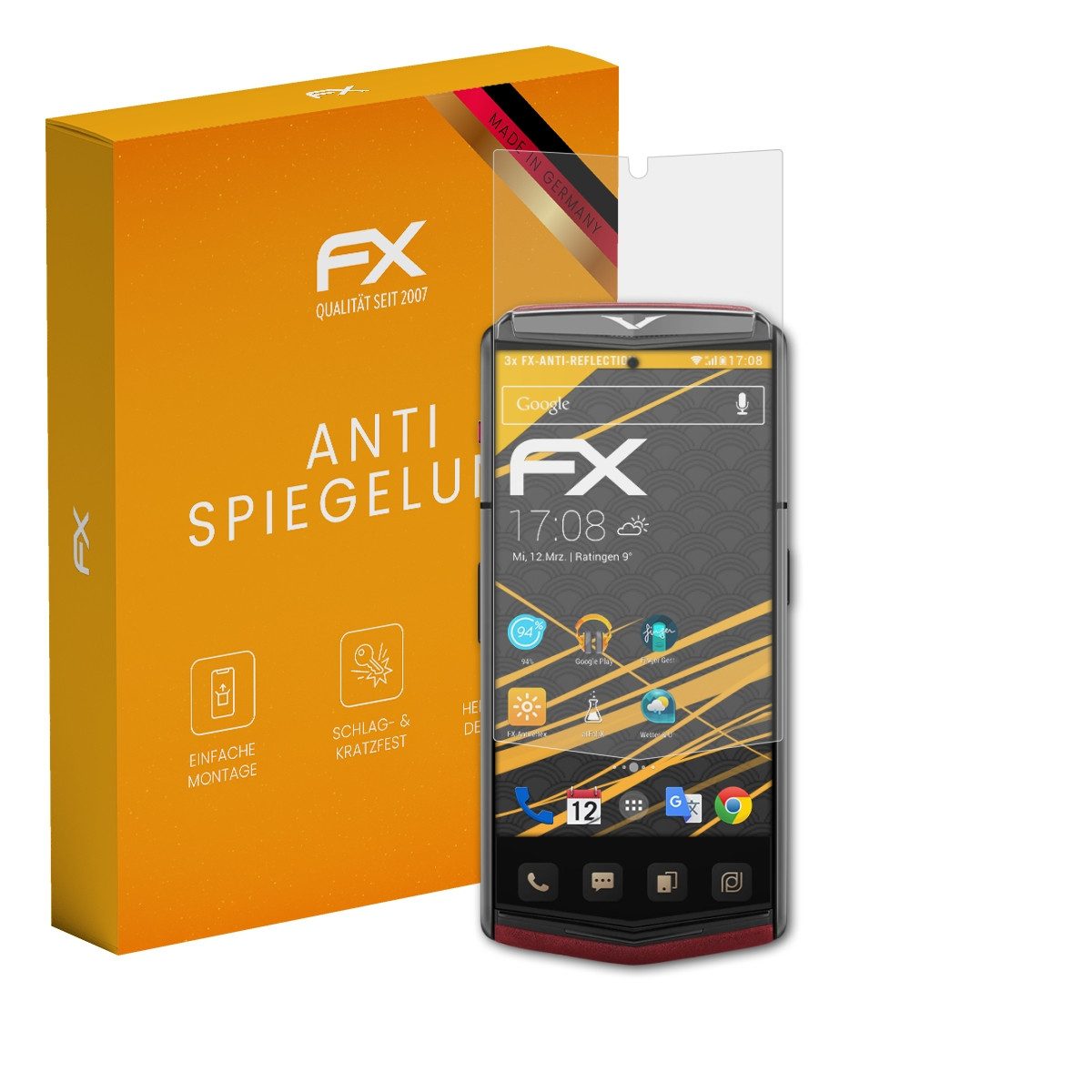 atFoliX Schutzfolie für Vertu Agent Q, (3 Folien), Entspiegelnd und stoßdämpfend
