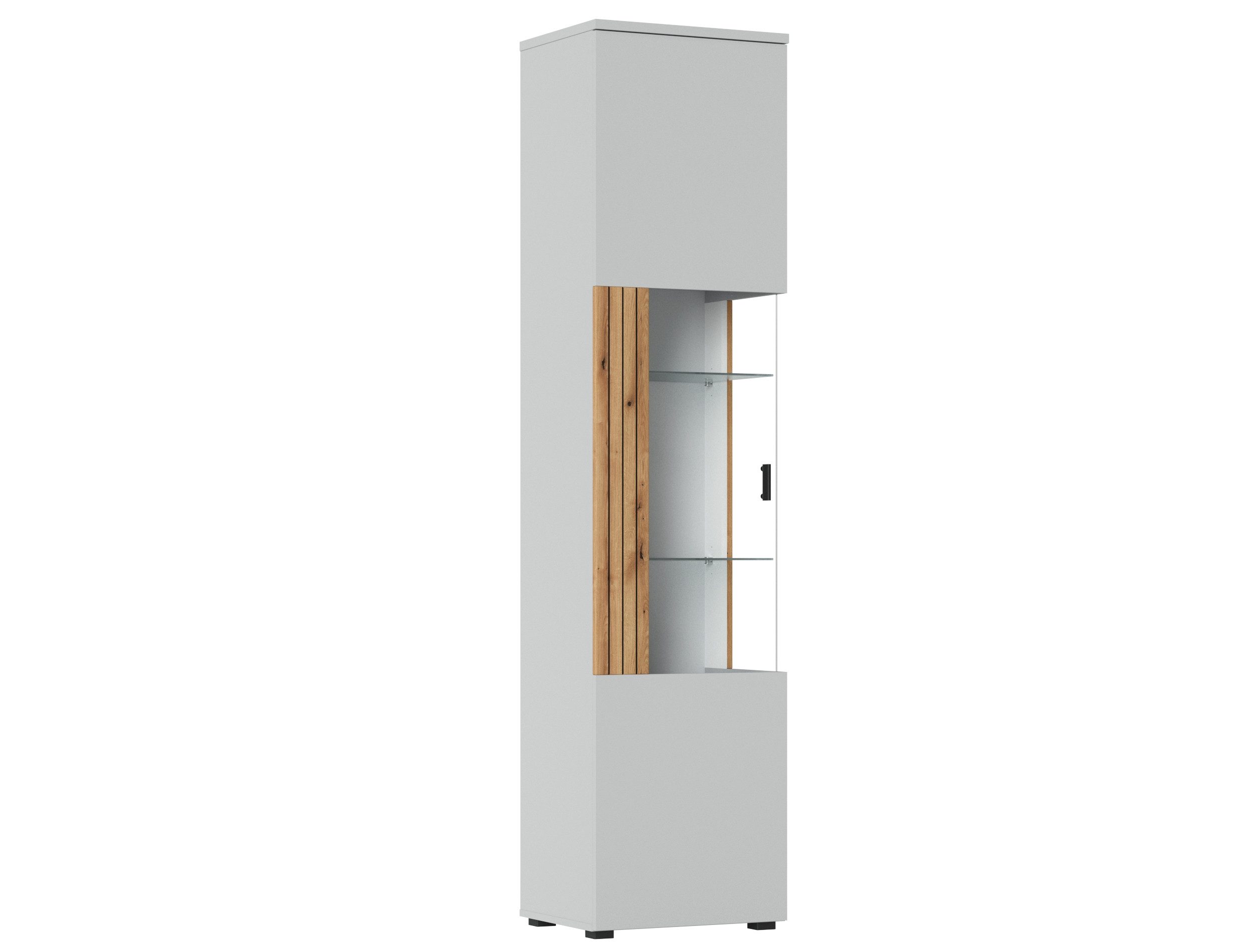 freiraum Glasvitrine ALVERNO in Asche/Coast Evoke Eiche Lamelle-Dekor - 50x208x40 (BxHxT)