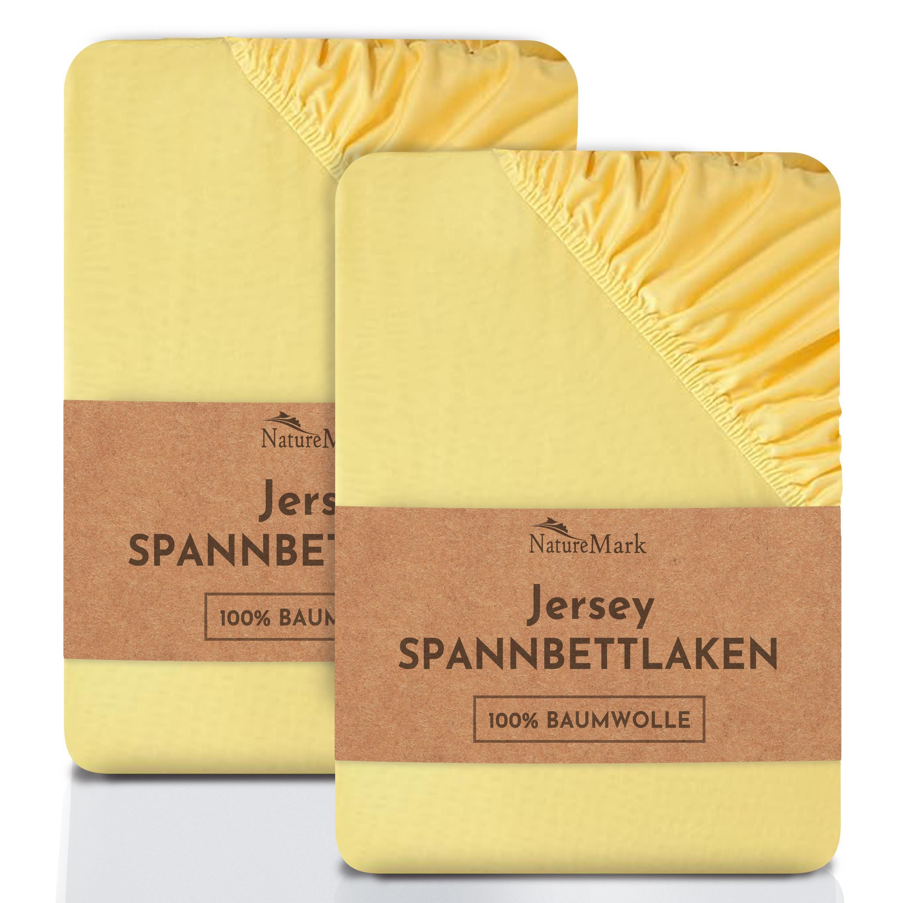 NatureMark Spannbettlaken 2er-Set Jersey Spannbetttuch 100% Baumwolle, 100% Baumwolle, Gummizug: rundum, (2 Stück), Gelb