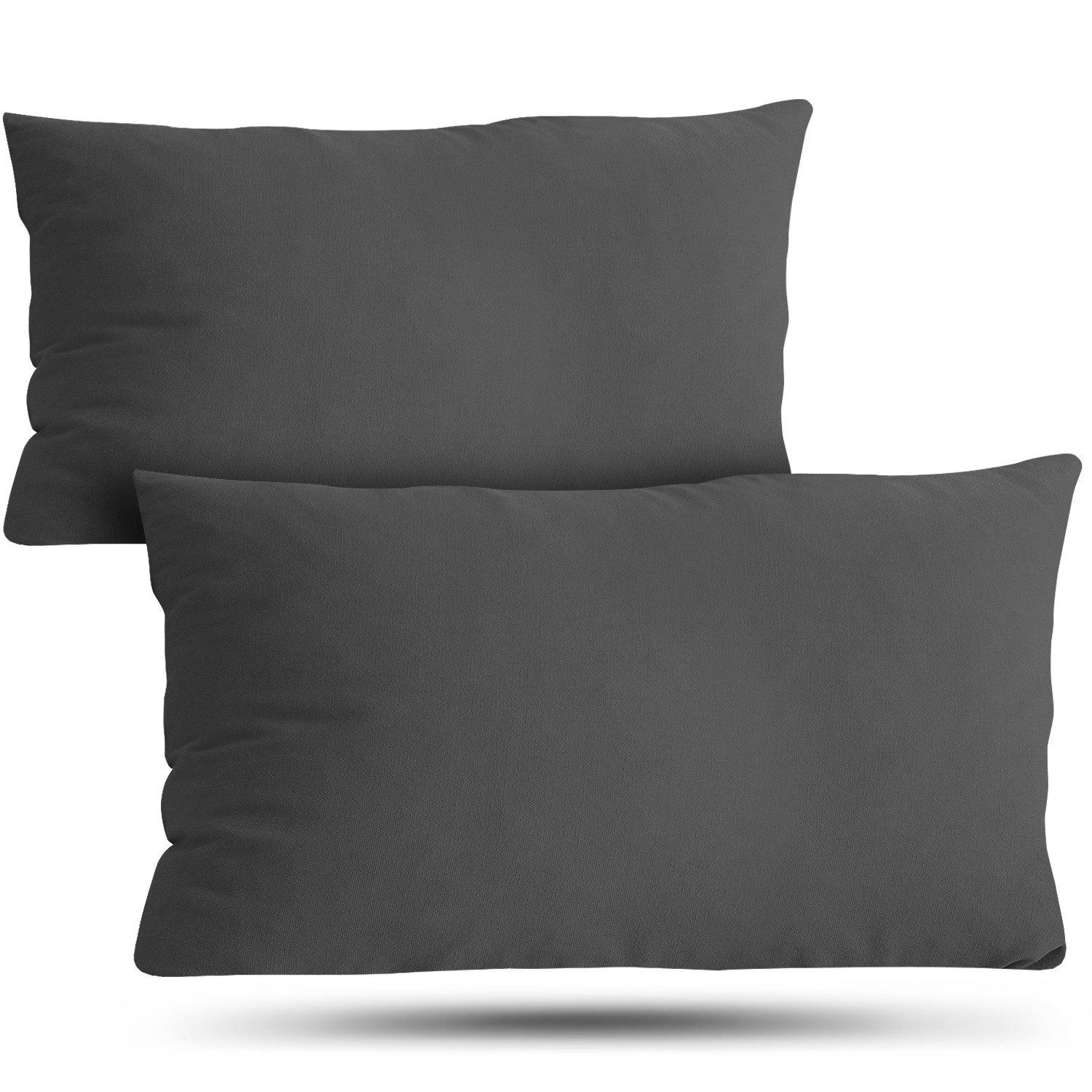 Slummer Kissenbezug Baumwolle Set 2-teilig, ab 40 x 80 cm -anthrazit- grau-uni, (2 Stück), YKK-Reißverschluss