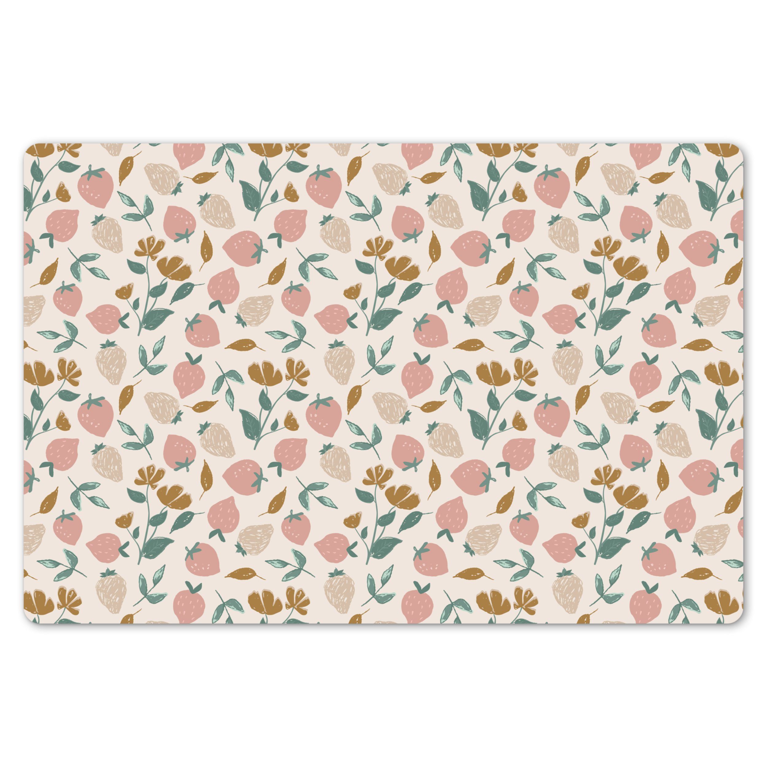 MuchoWow Platzset Erdbeere - Obst - Rosa - Kinder - Pflanzen, (1-St), Kinder-Arbeitsunterlage Schreibtisch, Bastelmatte Kind, Zeichenmatte