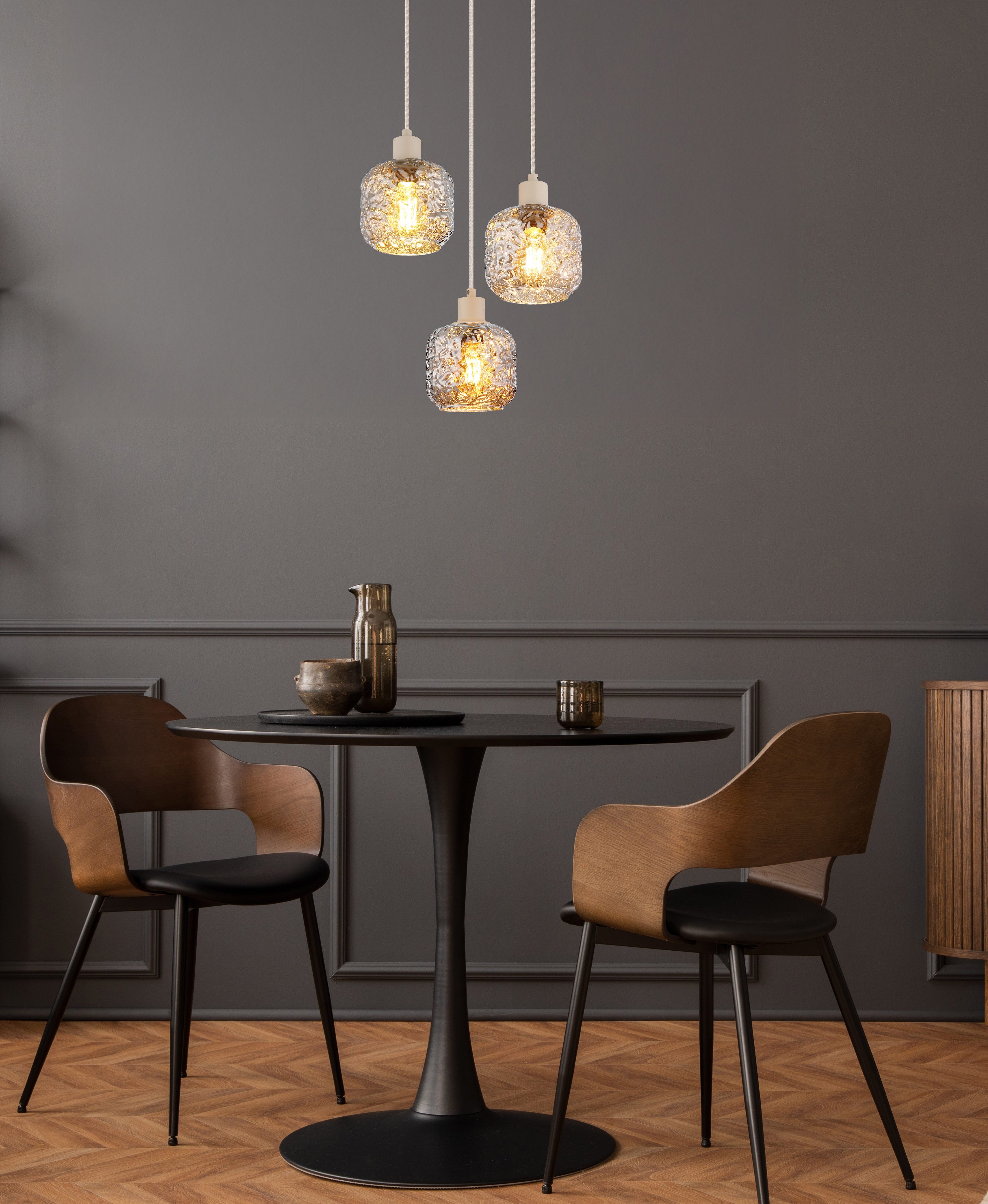 GLOBO LIGHTING Hängeleuchte ANTONIO, Leuchtmittel wechselbar, Beige Hängeleuchte mit Rauchglas und verchromten Akzenten
