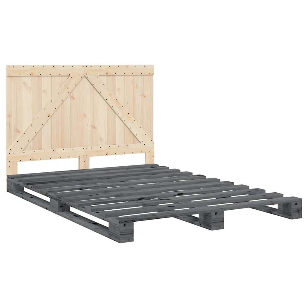 vidaXL Bett Massivholzbett mit Kopfteil Grau 140x200 cm Kiefer