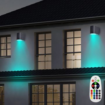 etc-shop Außen-Wandleuchte, Leuchtmittel inklusive, 2er Set Außen Strahler Fernbedienung Haus Wand Lampen dimmbar im Set