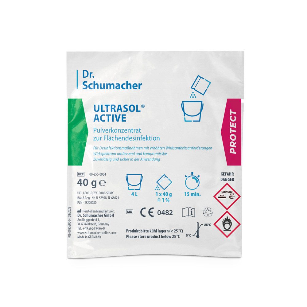 Desinfektionsmittelspender Dr. Schumacher Ultrasol® Active Flächendesinfektion - 40 g, Packung