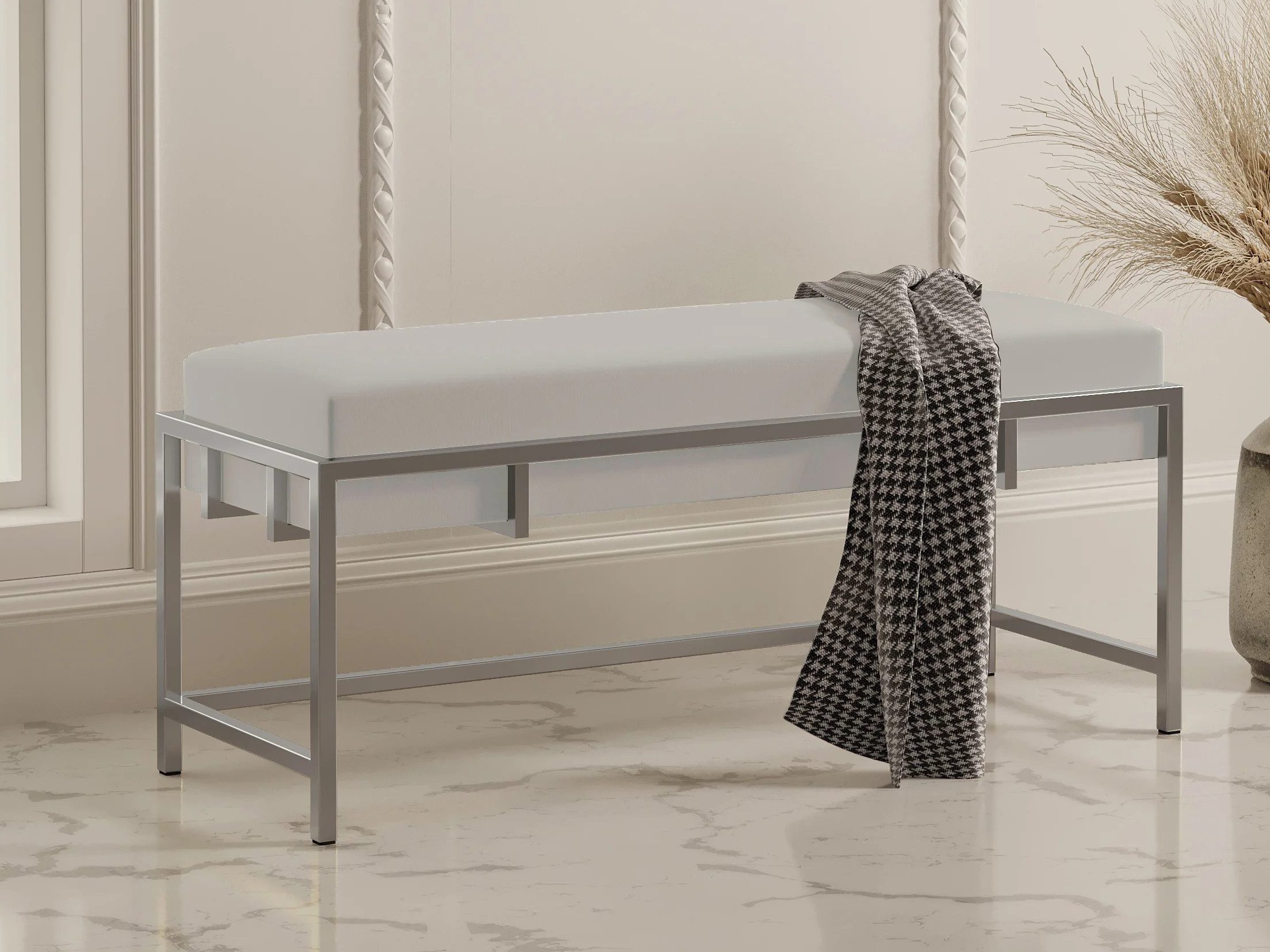 Beautysofa Polsterbank GLAMOUR (modernes Bank aus velurstoff, Breite 80/ 100 cm), mit Metallgestell in Goldenfarbig / Chrom / Weiß / Schwarz