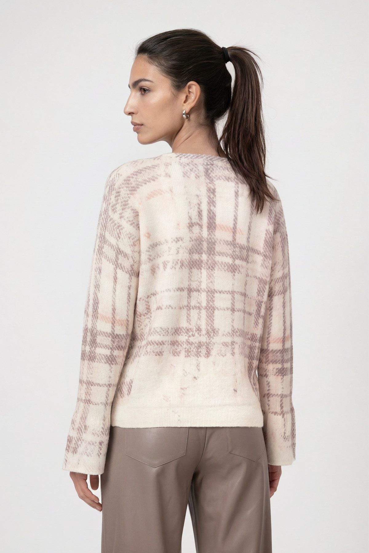 Monari Rundhalspullover Pullover Karodruck Regular fit mit Rundhalsausschnitt
