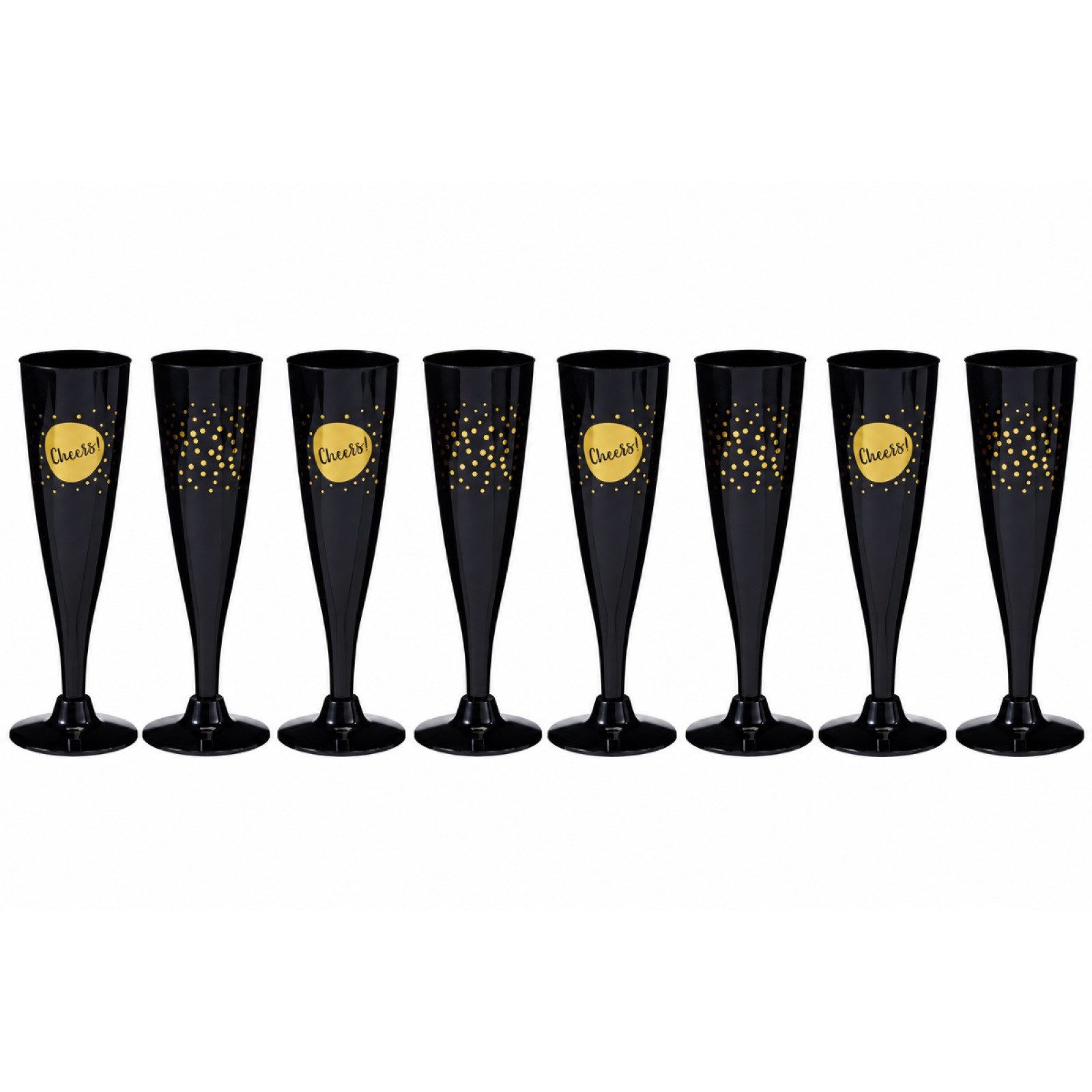 HAC24 Sektglas Sektgläser Sektkelche Sektflöten, 8-tlg., Kunststoff, 130 ml Schwarz-Gold Wiederverwendbar Spülmaschinenfest