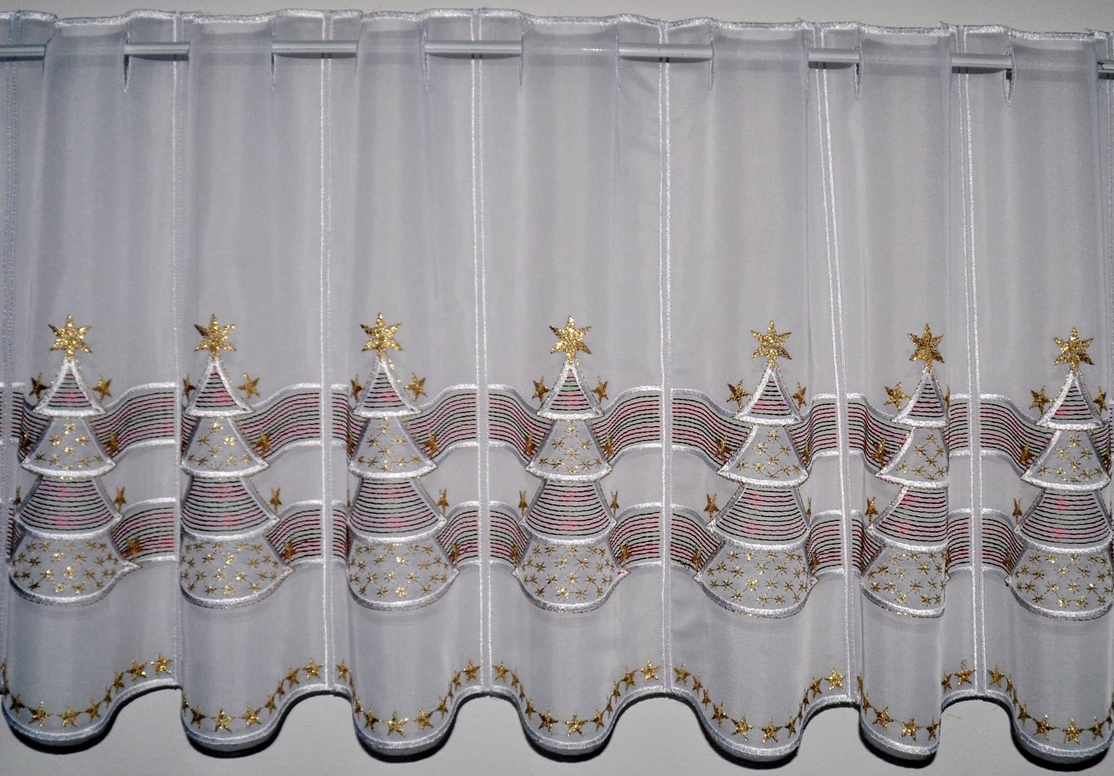 Stangendurchzug Voile, Stickerei Plauener Plauen, Stickereien Scheibengardine St), Spitze (1 transparent, echter mit Goldtanne,