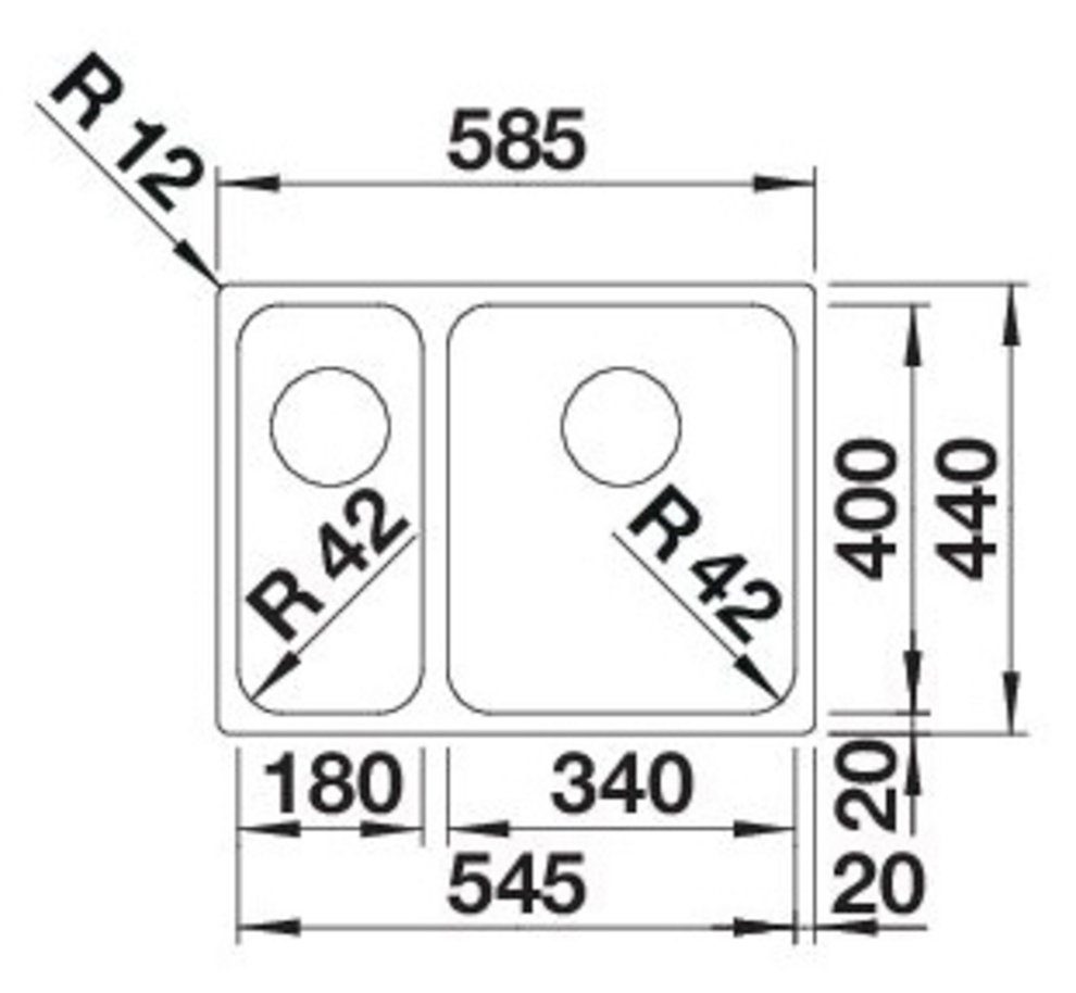 Edelstahlspüle wechselseitigen SOLIS Einbau cm, Blanco (1 eckig, 340/180-U, St), zum geeignet 44/59