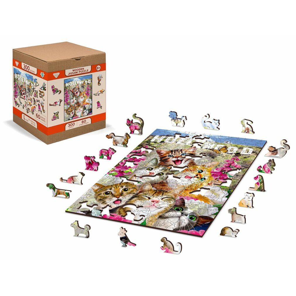 Wooden City Puzzle Holzpuzzle Kätzchen in Hollywood 2in1, 75 Teile ECO, Puzzleteile