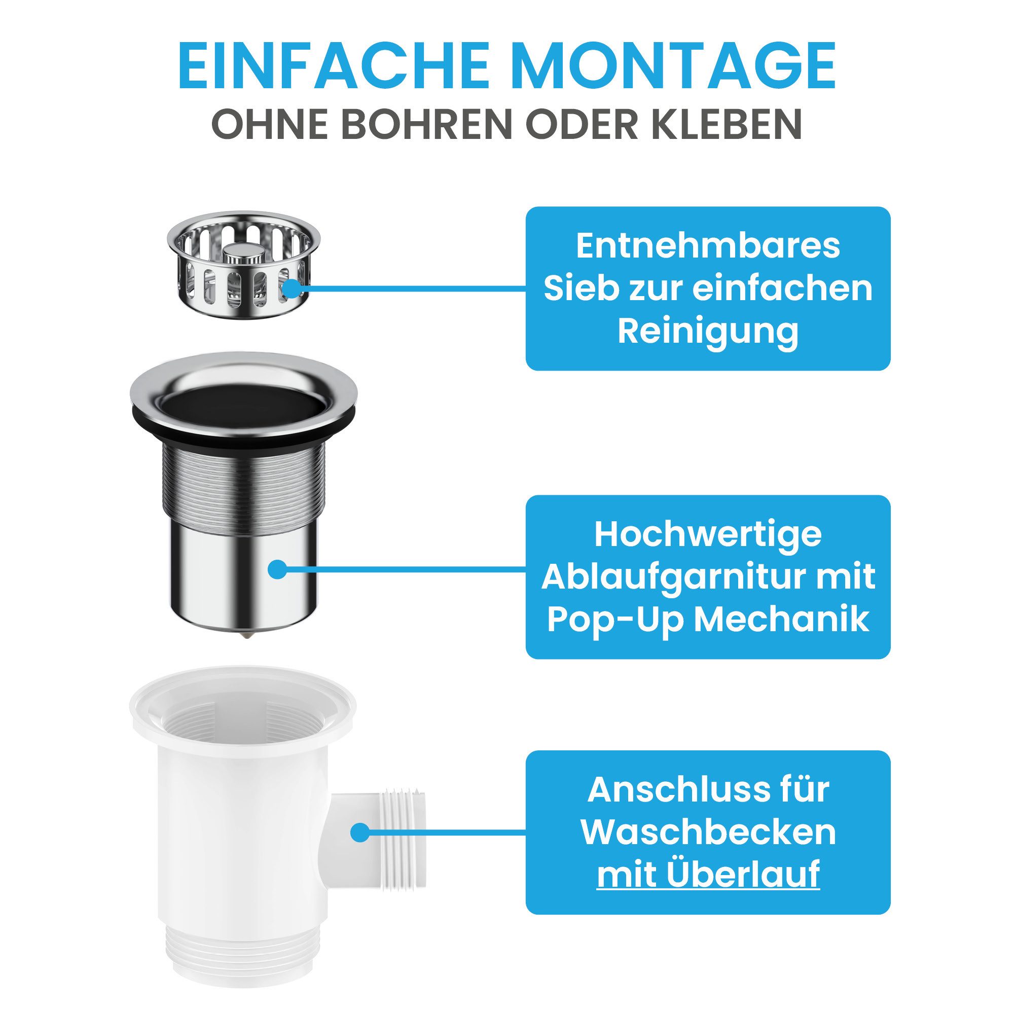 Bächlein Ablaufgarnitur Pop-Up Küche Mini