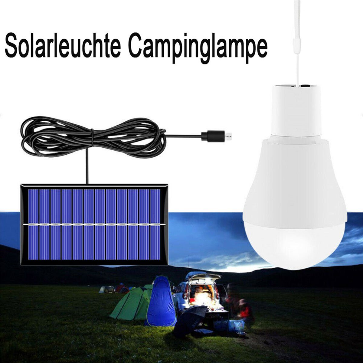 LETGOSPT LED Solarleuchte 3W LED Ladekabel, Tragbare Solarlampe LED integriert, Angeln, Tageslichtweiß, Camping, 600lm m Lämpchen MEHRWEG Licht Solarlampe fest Glühbirne, für Wandern, Birne Gartenhaus 3 3/7W