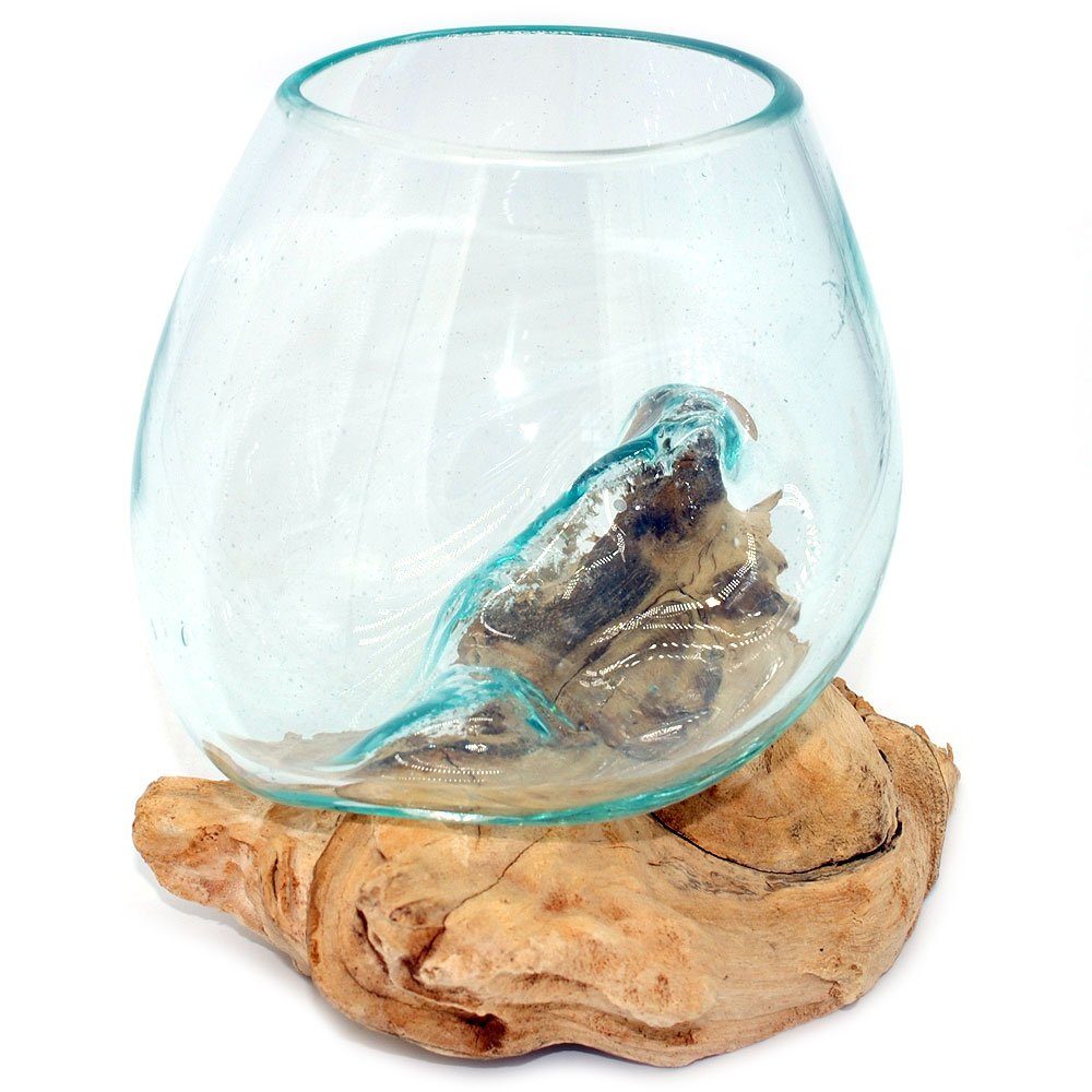 Kugelvase Glasvase, Ø Wurzelholz Gedeko Glas Dekovase Deko klein mit Vase Glasdeko Holz 11-12 rund, cm auf