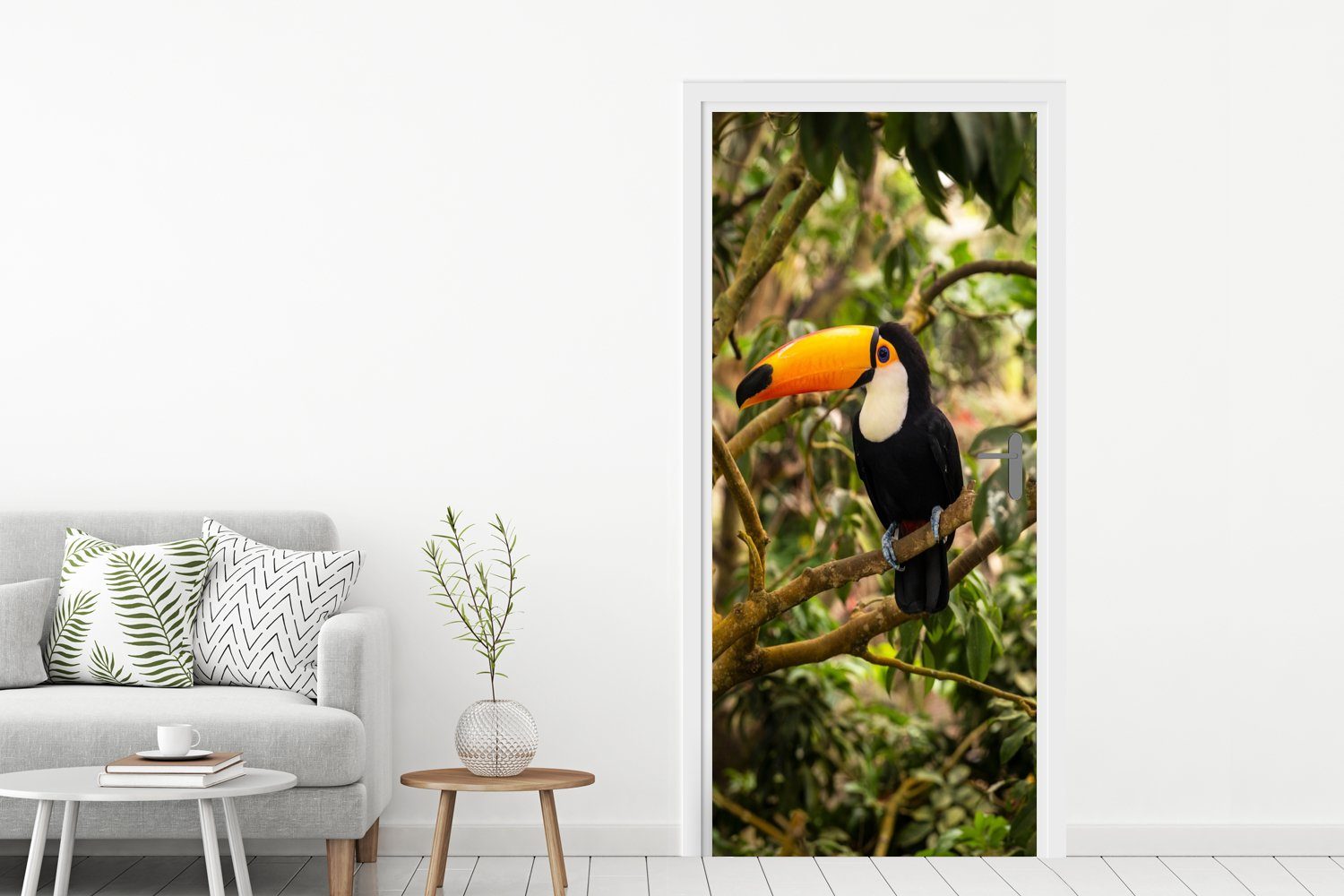 MuchoWow Türtapete Vogel Matt, Dschungel Tür, 75x205 Natur Türaufkleber, bedruckt, cm St), Tukan - Tropisch, - für - - (1 Fototapete