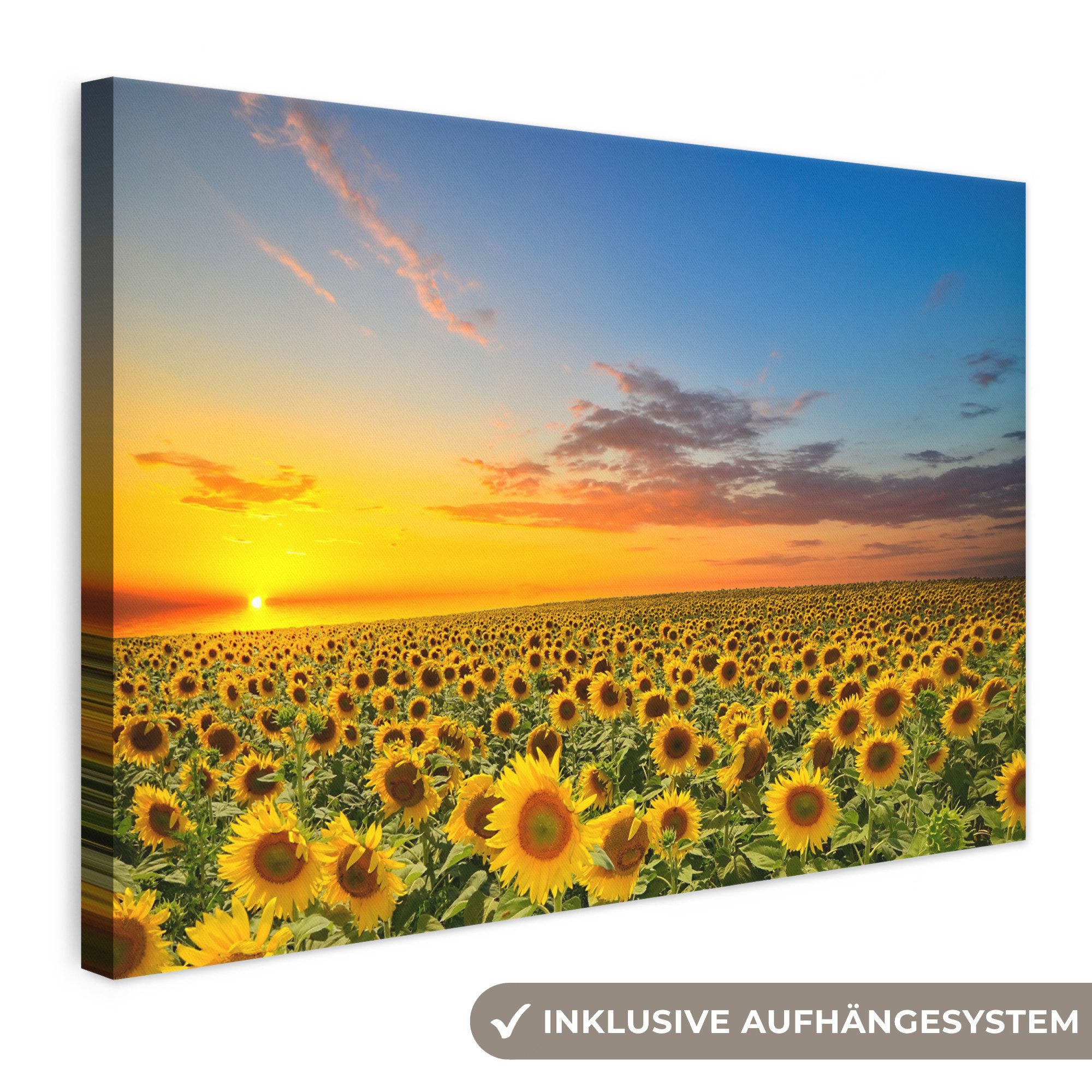 OneMillionCanvasses® Leinwandbild Blumen – Sonnenblume – Sonnenuntergang – Nacht – Orange, Fotodruck (1 St), Leinwand Bilder Klein, Wand Dekoration Aesthetic 30x20 cm
