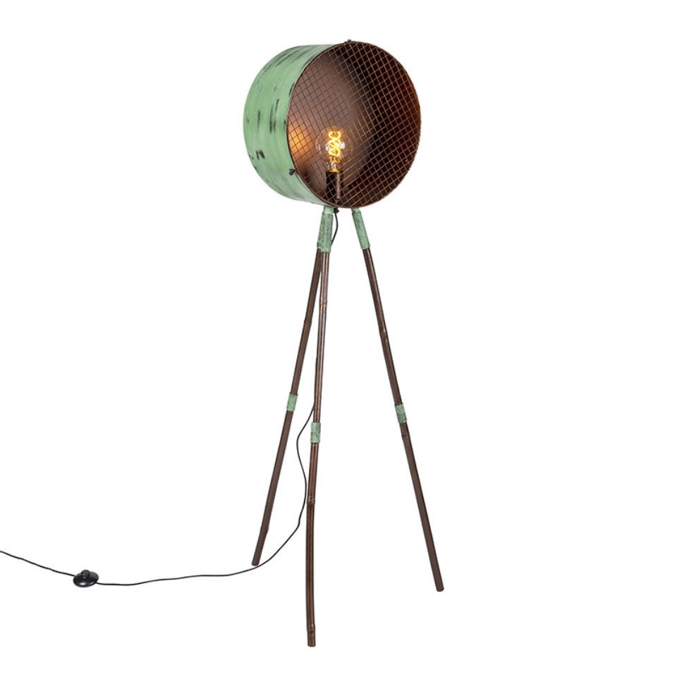 Qazqa Stehlampe Barrel, ohne Leuchtmittel, E27, Grün, Retro, Stahl, 1-flammig