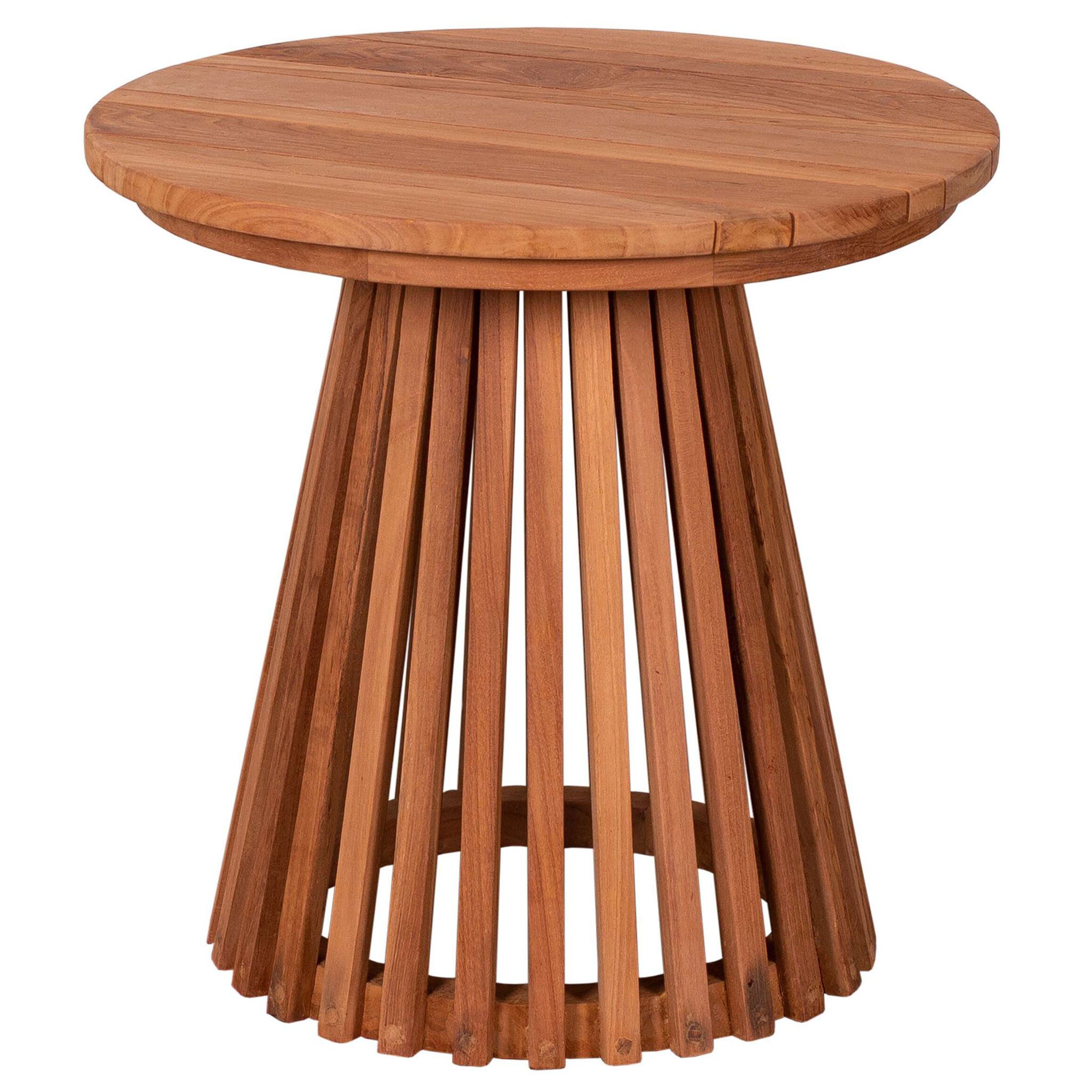 bene living Gartentisch Bolton Ø 50 cm - Teakholz, Beistelltisch mit runder Tischplatte und Fuß in Leistenoptik