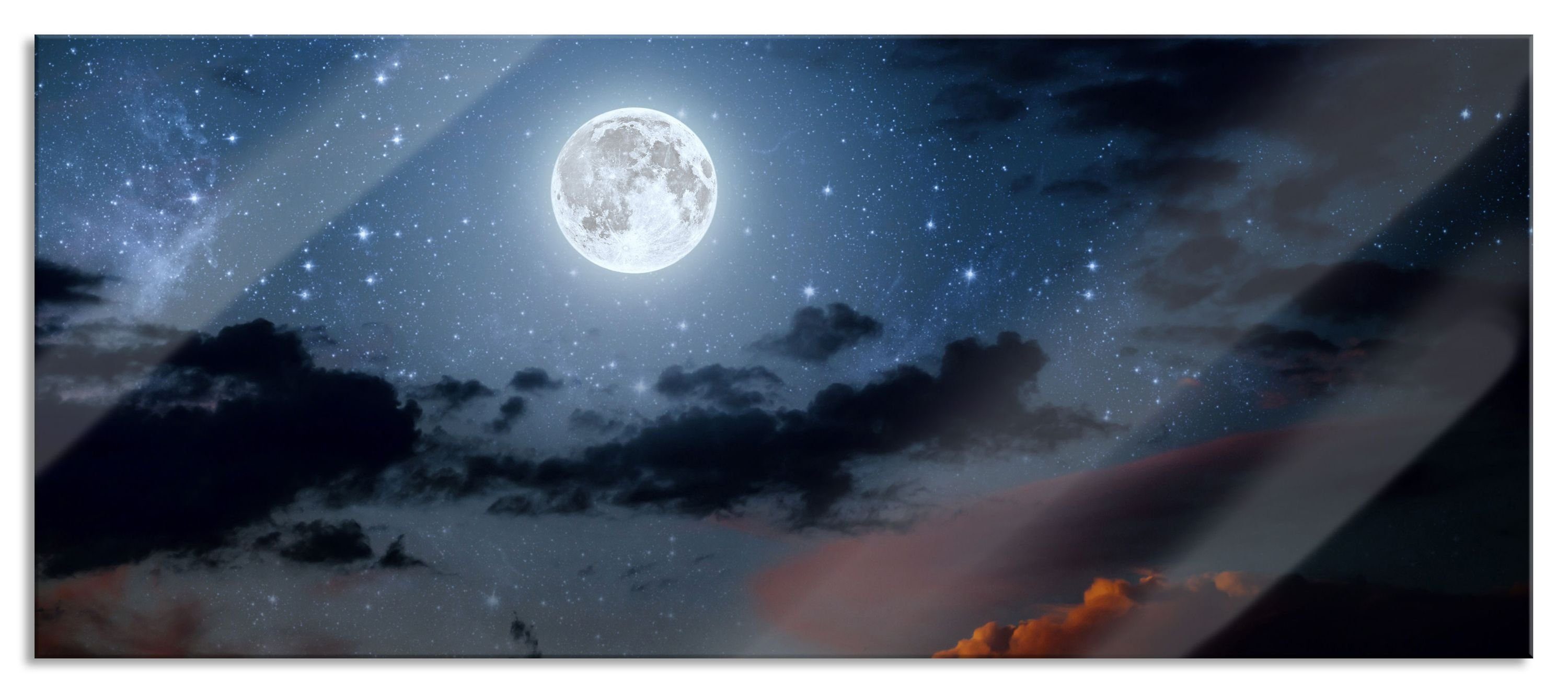 Pixxprint Glasbild Leuchtender Mond am Nachthimmel, Leuchtender Mond am Nachthimmel (1 St), Glasbild aus Echtglas, inkl. Aufhängungen und Abstandshalter