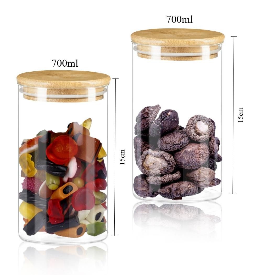 Simloveve Vorratsglas Vorratsdose Luftdicht Glas Vorratsdosen, (2er/4er/6er Set Vorratsgläser aus Borosilikatglas, 2-tlg), Küche Lebensmittel Lagerung Behälter mit Bambus Deckel