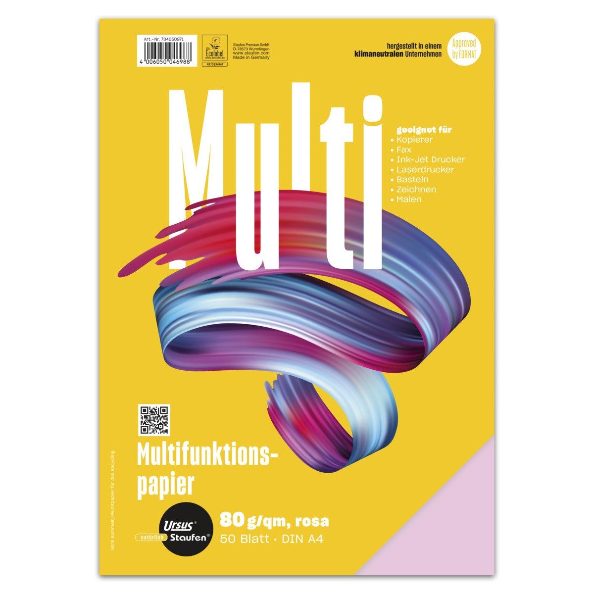Staufen Drucker- und Kopierpapier Staufen Multifunktionspapier 50 Blatt 80g/m² rosa DIN A4