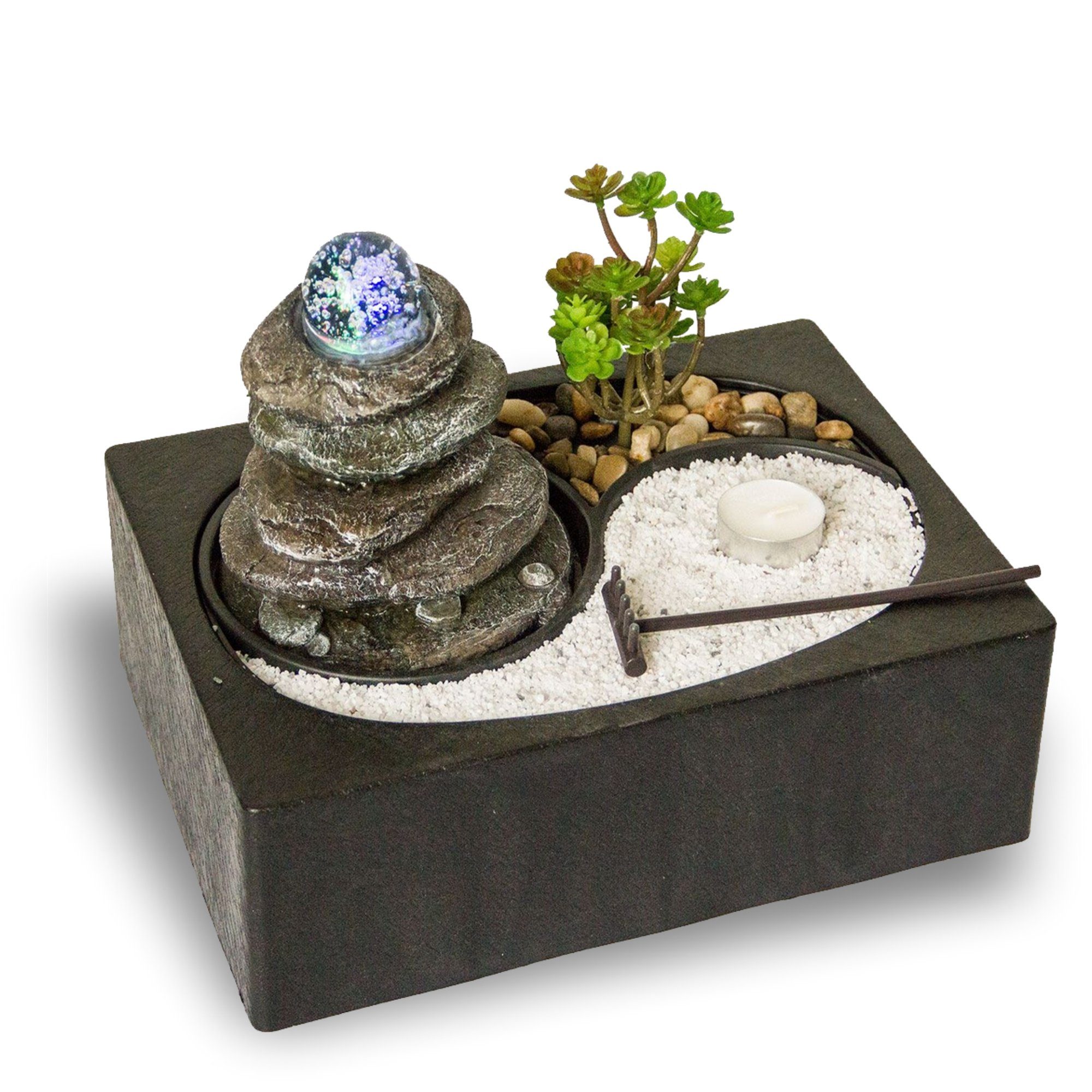 Lemodo Zimmerbrunnen Tischbrunnen mit Zen-Garten, Pumpe mit LED-Beleuchtung günstig online kaufen
