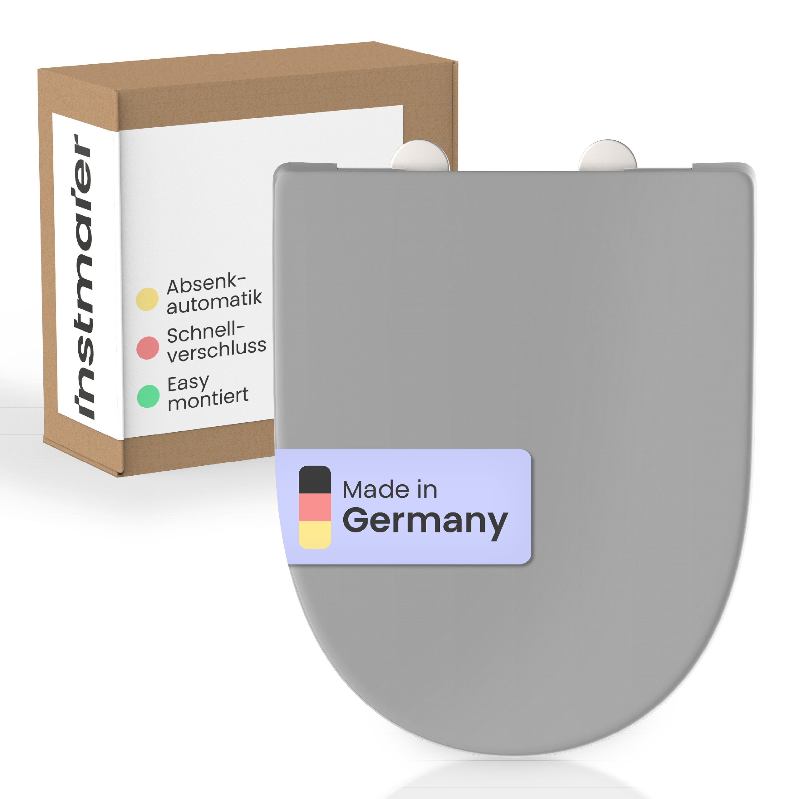 instmaier WC-Sitz Alma, Made in Germany, bakterienabweisendes Duroplast, bis 250kg, Manhattan-Grau, mit Absenkautomatik, zur Reinigung abnehmbar