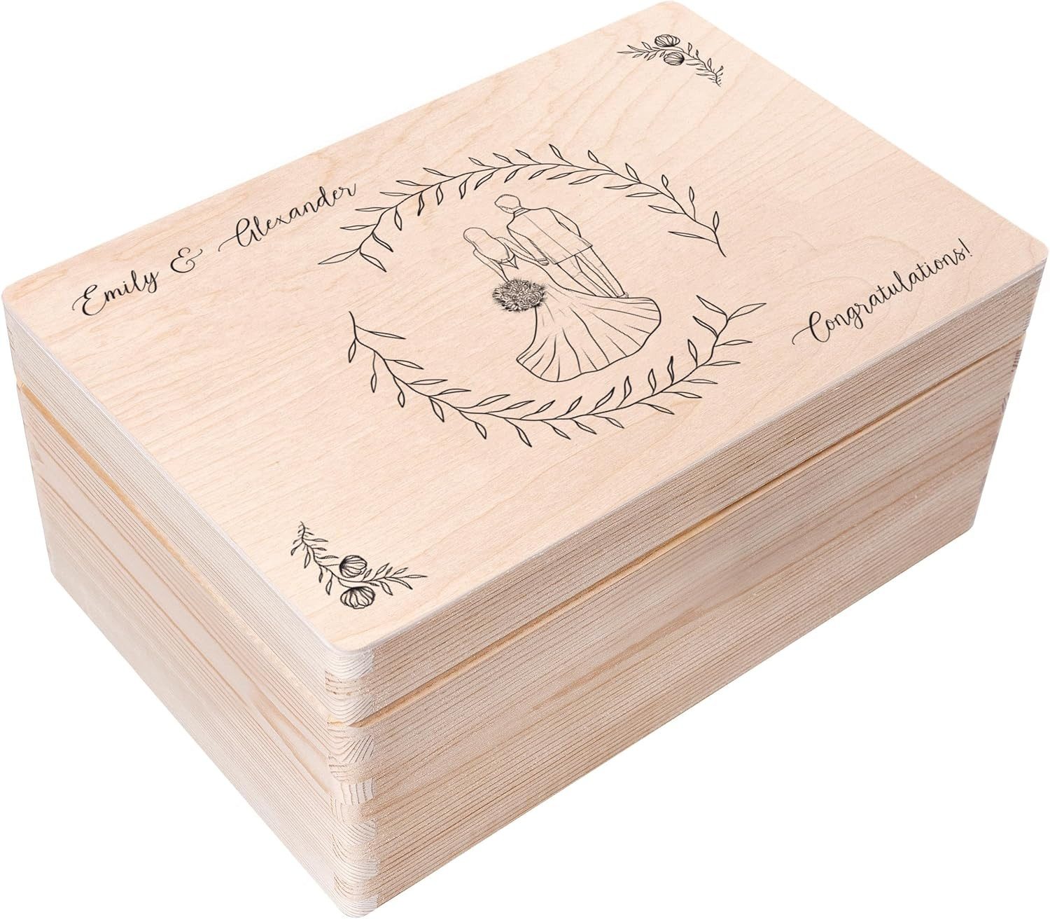 Creative Deco Holzkiste Geschenk zur Hochzeit, Erinnerungsbox Natur 30 x 20 x 14 cm