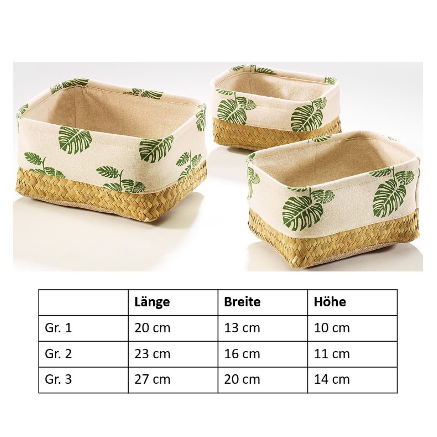 Kobolo Aufbewahrungskorb Dekoschale LEAF aus Seegras eckige Form 3-teilig (Set, 3 St., 3), 3 Größen