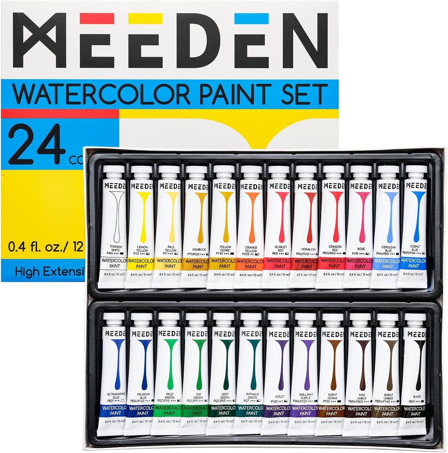 TSE Acrylfarbe MEEDEN Aquarellfarben Tuben Aquarellfarben Set mit 24 Flüssigfarben