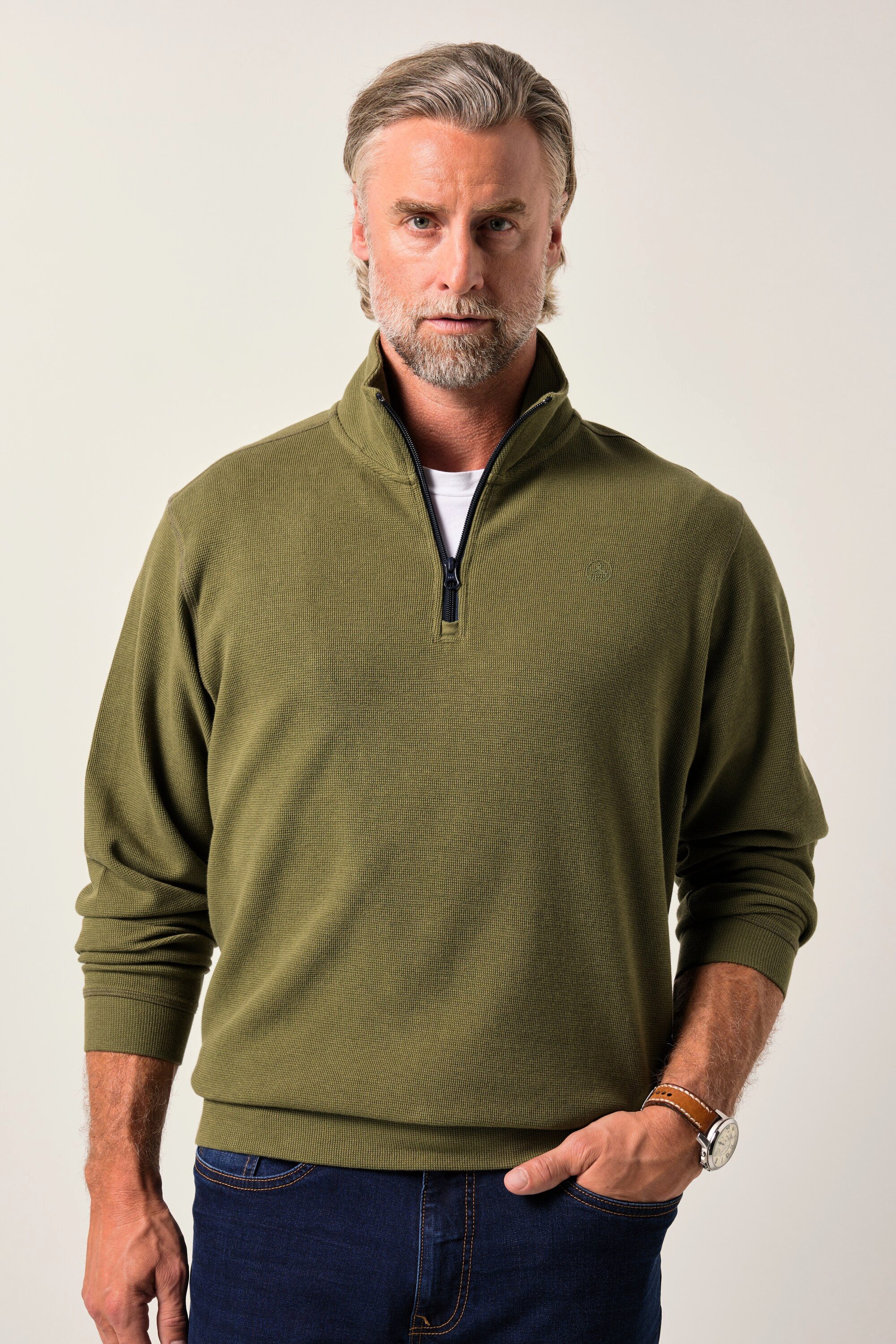 Boston Park Sweatshirt Troyer Piqué Zippkragen