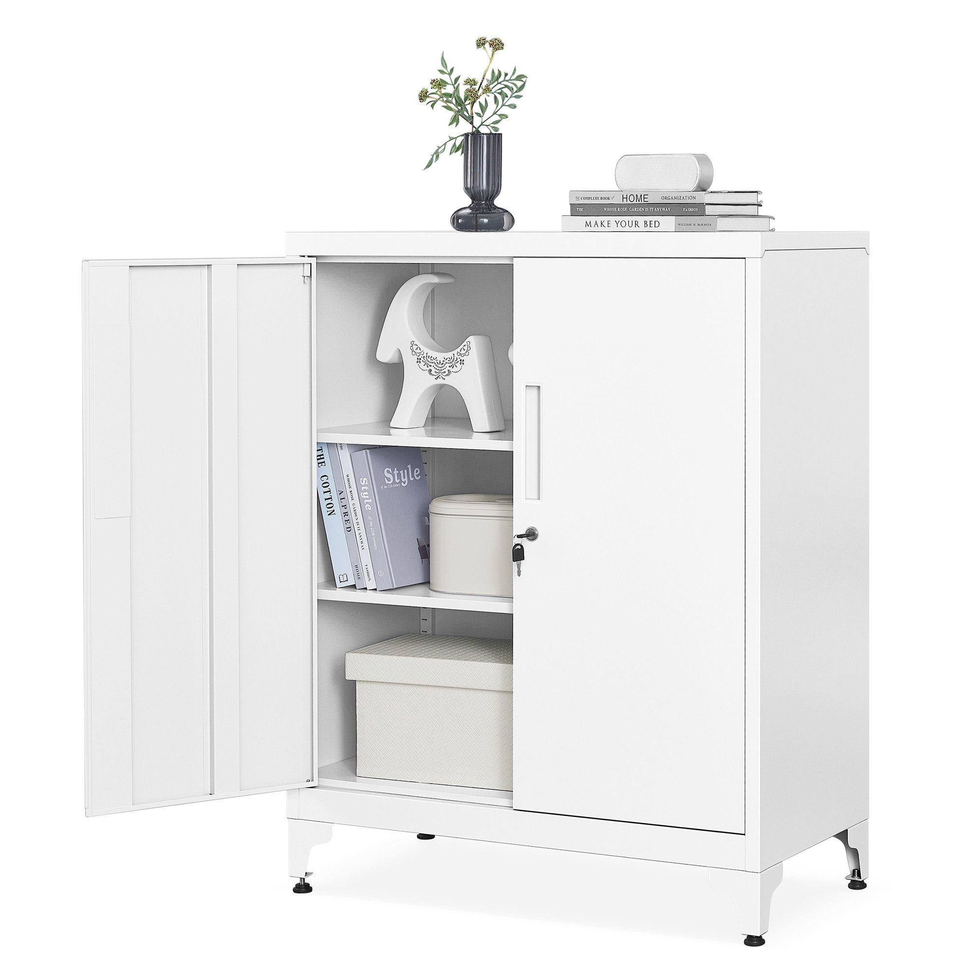 SONGMICS Aktenschrank Mehrzweckschrank, Büroschrank mit 2 Türen Schrank abschließbar, Aufbewahrungsschrank aus Stahl