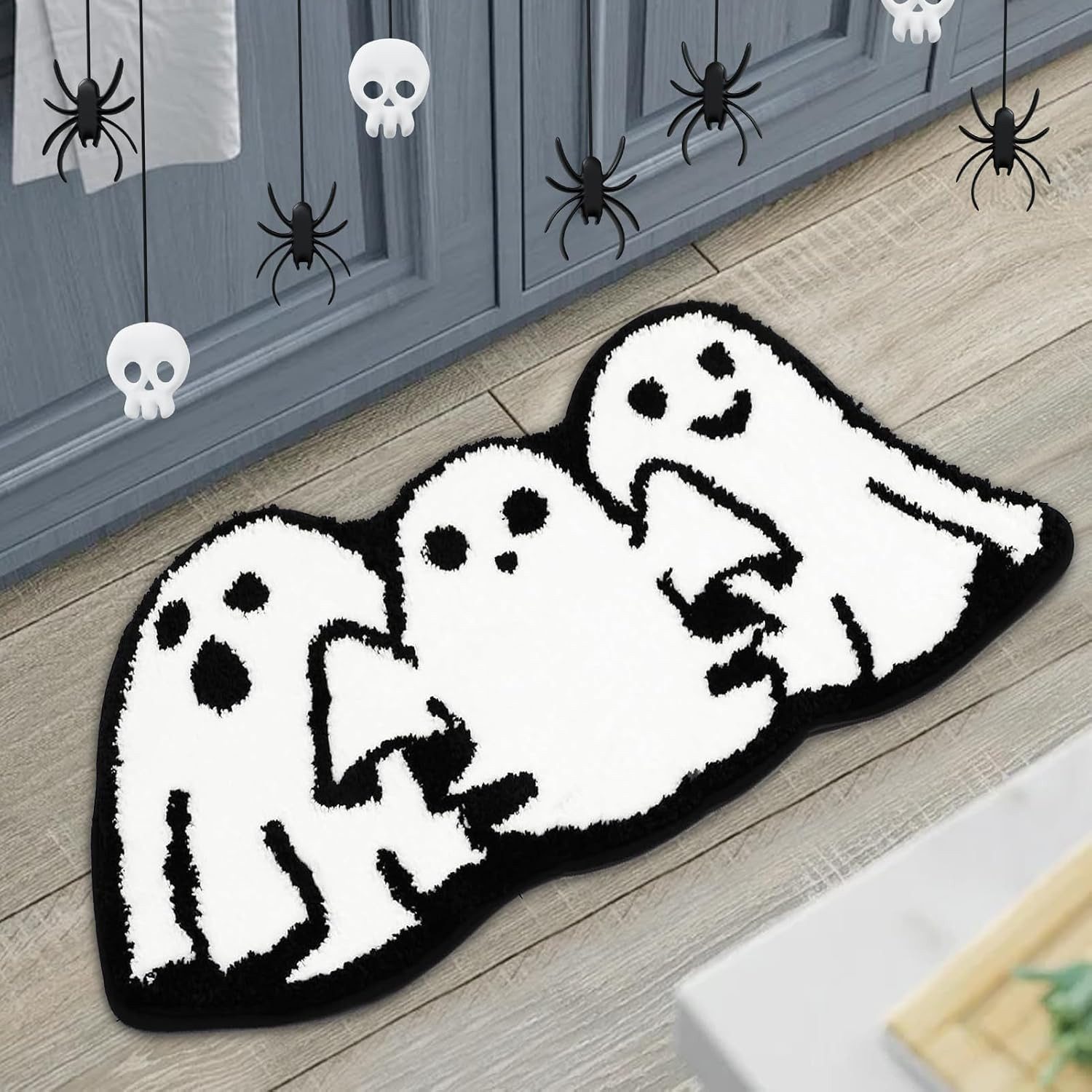 FOUORTUNATE-BEE Universal-Fußmatten Halloween Fußmatte 40x60 cm mit Geist und Kürbis rutschhemmend Deko, Halloween Badematte mit Geistermotiv für Bad Küche Schlafzimmer Tür