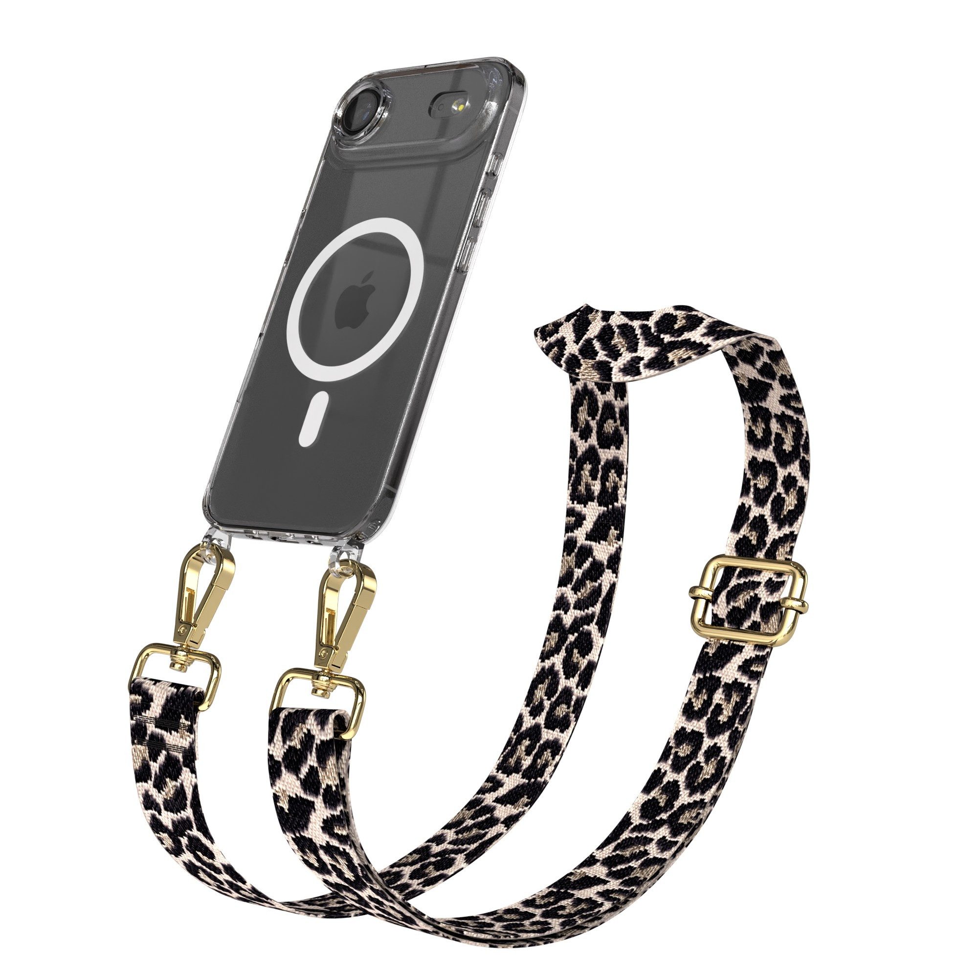EAZY CASE Handykette Umhängeband MagSafe Hülle für Apple iPhone Air 6,5 Zoll, Durchsichtige Hülle MagSafe mit Handyriemen Leo-Style Band Schwarz