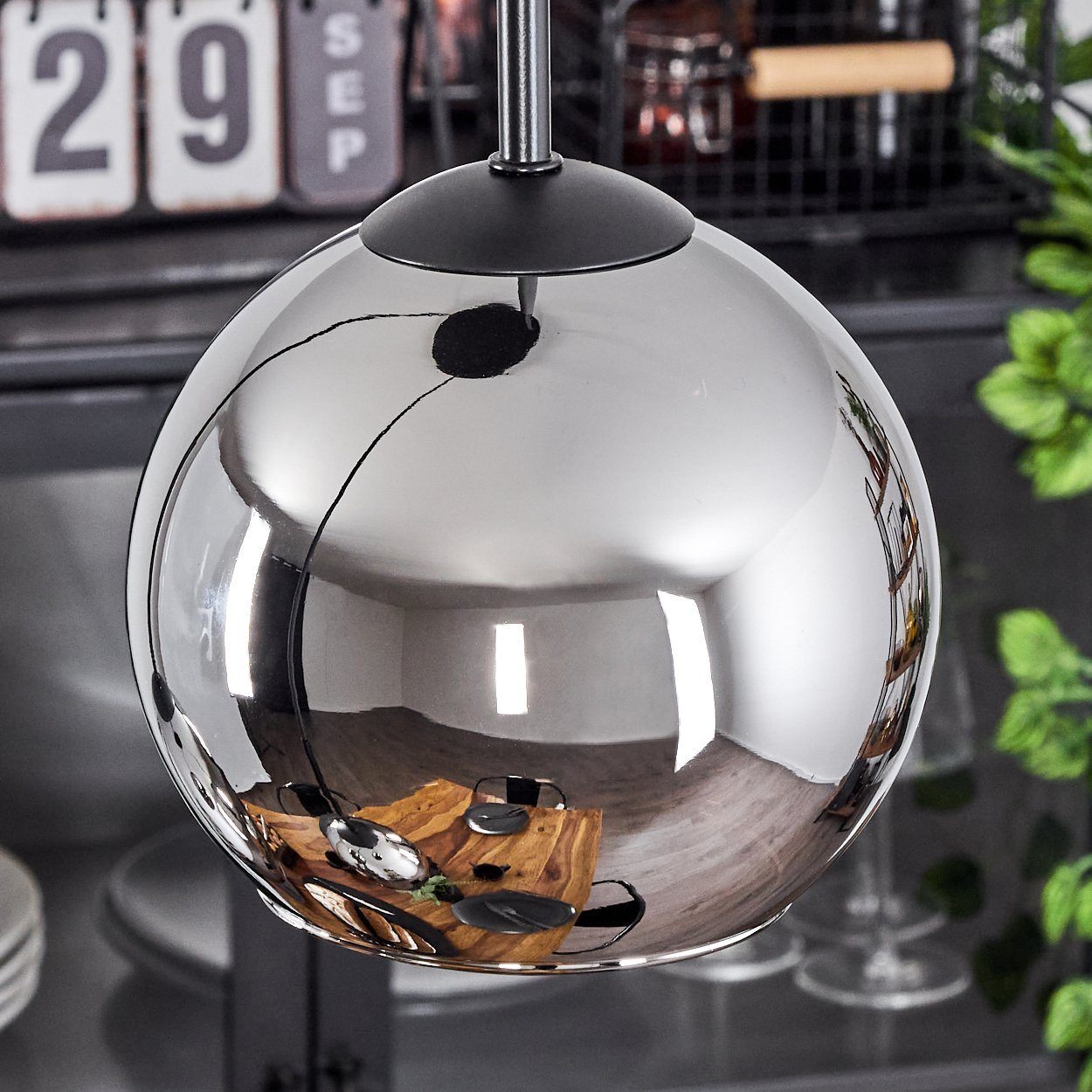 hofstein Hängeleuchte »Cesaro« Hängelampe aus Metall/Glas in Schwarz/Chromfarben, ohne Leuchtmittel, Retro Design mit Schirmen aus Glas (15cm), Höhe max. 137, 5cm, 3xE27