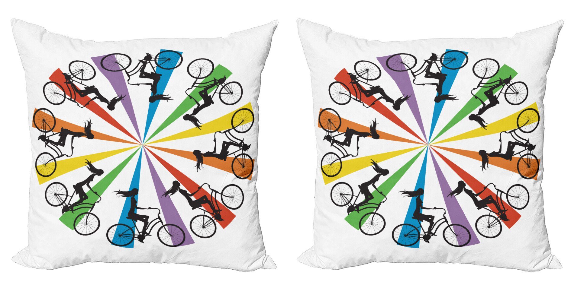 Kissenbezüge Modern Accent Doppelseitiger Digitaldruck, Abakuhaus (2 Stück), Feminin Lady on Bike Regenbogen