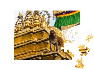puzzleYOU Puzzle Affe am Swayambhunath-Tempel, Nepal, 48 Puzzleteile, puzzleYOU-Kollektionen Nepal