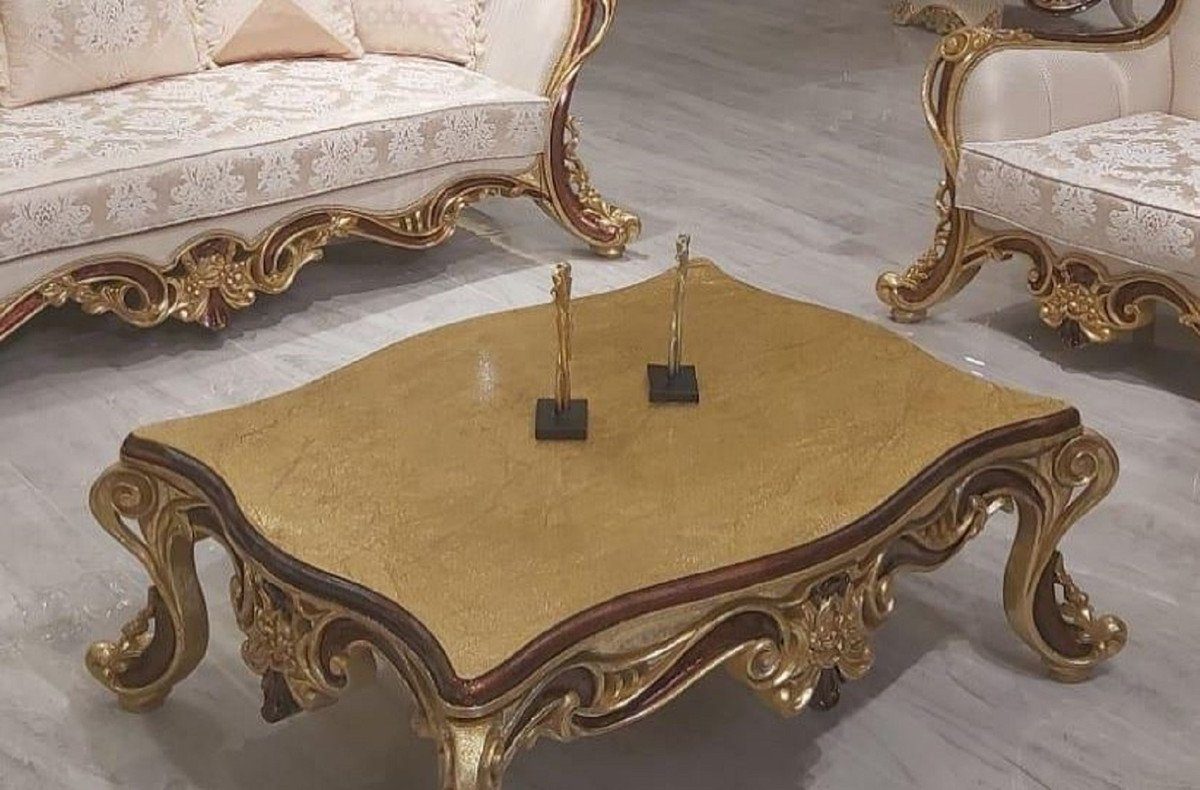 Prunkvoll Casa Padrino Luxus im - Edel Barock Couchtisch - Möbel Gold Braun Eleganter Barockstil Couchtisch - / Massivholz Barock & Wohnzimmertisch