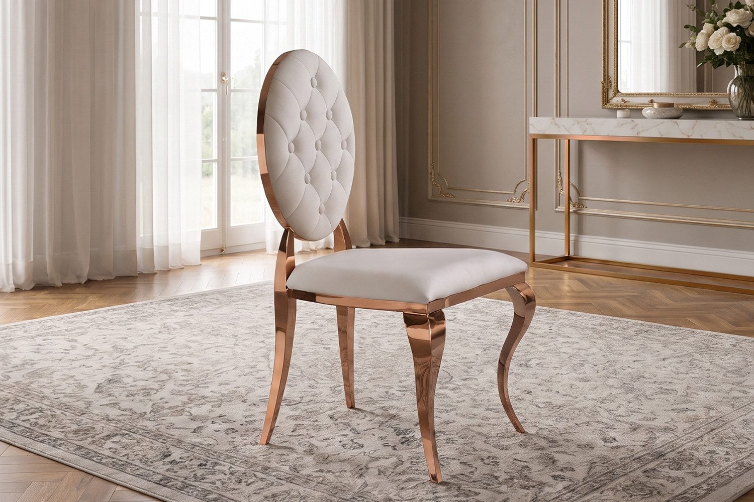 KAWOLA Esszimmerstuhl, Esszimmerstuhl Velvet cremeweiß roségold