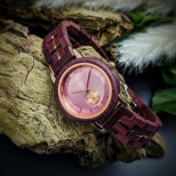 Holzwerk Quarzuhr BRILLON kleine Damen Holz Armband Uhr in lila braun, rose gold & rosa